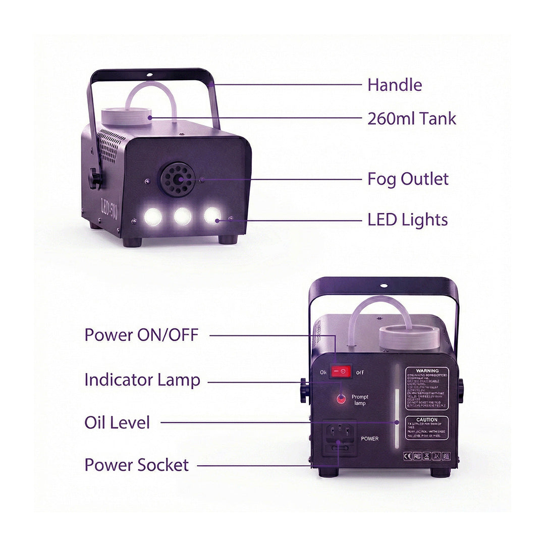 U'King 500W RGB LED Fog Machine | Remote Control Stage Smoke Machine for DJ, Halloween & Events