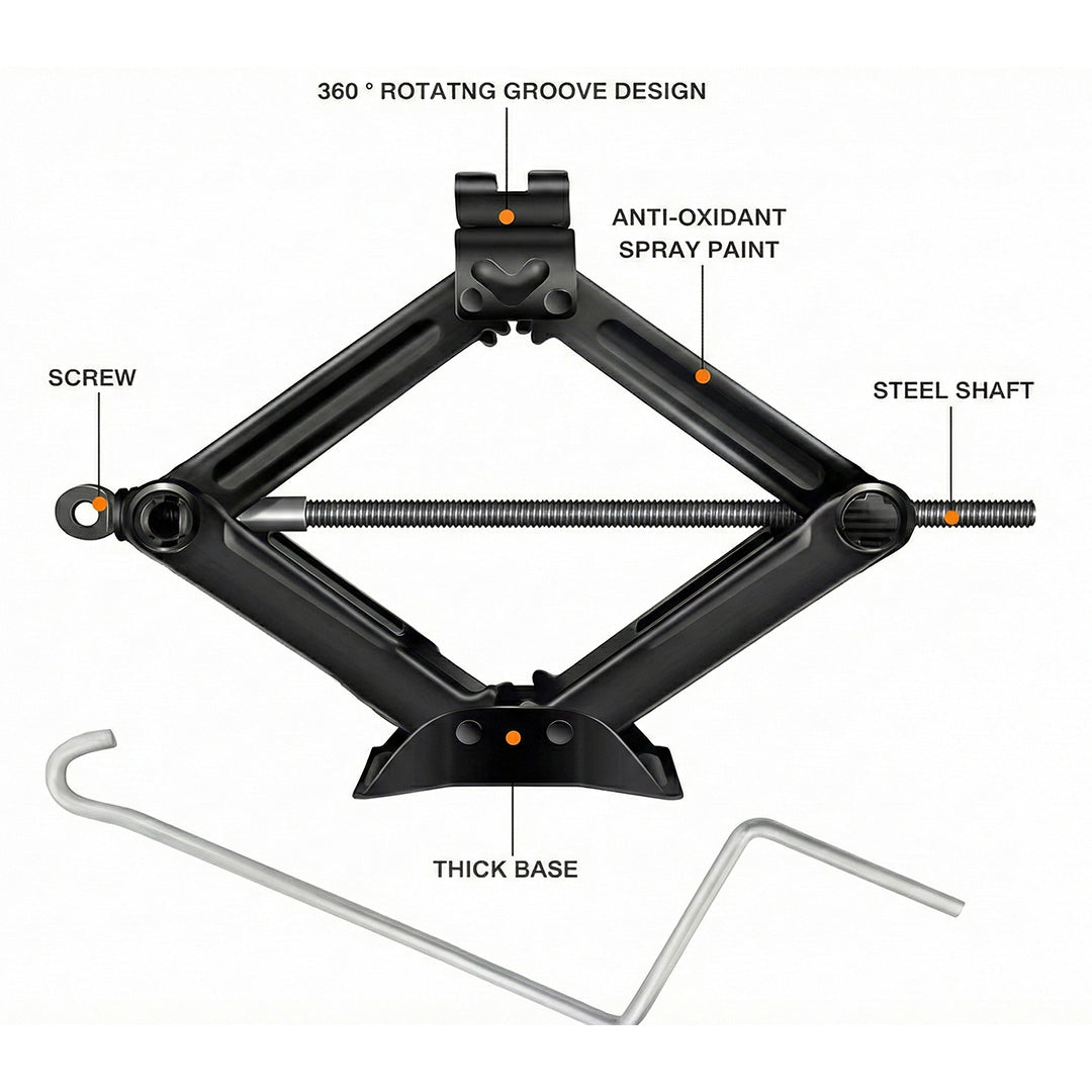 DayPlus 2 Tonne Scissor Jack | 105–385mm Mechanical Car Jack with Handle for Tyre Changes