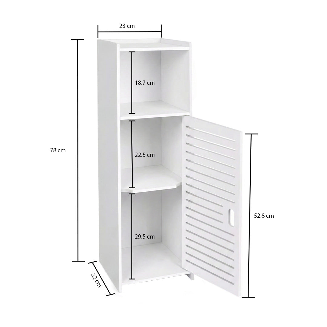 DayPlus 3-Tier Bathroom Floor Cabinet | Slim Freestanding Storage Organiser with Doors & Shelves
