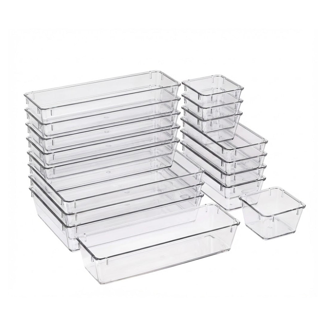 25-Piece Clear Drawer Organizer Set | Plastic Desk Divider Bins for Makeup, Jewellery & Office