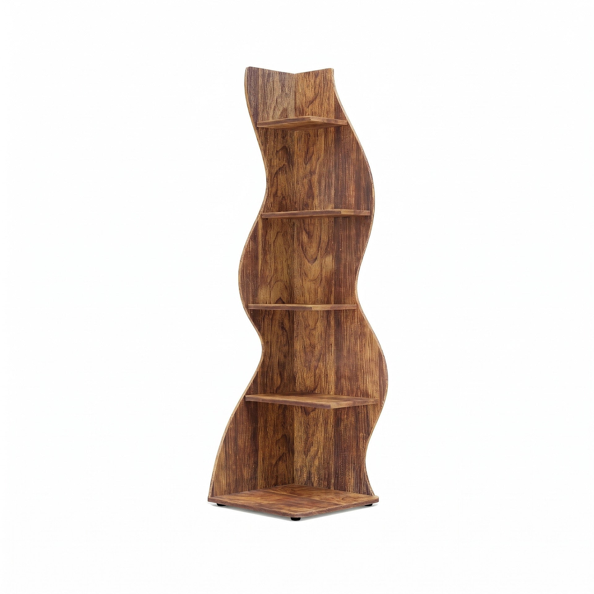 5-Tier Rustic Corner Wall Bookshelf with Sea Grass Design | Vintage Brown Corner Shelf Plant Stand