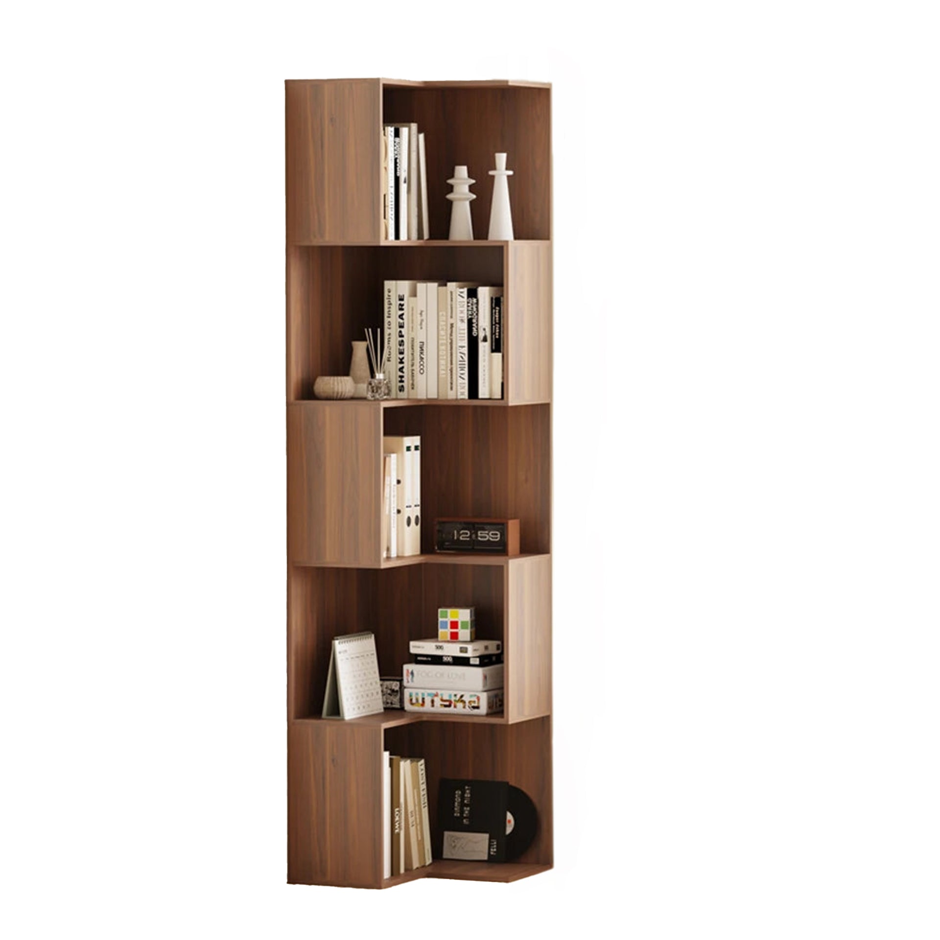 180cm Large 5-Tier Corner Bookshelf | Tall MDF Shelving Unit Display Storage Organiser for Living Room