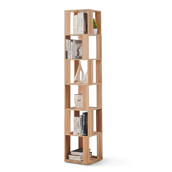 190cm Rotatable 6-Tier Slim Bookcase Corner Shelf | Freestanding Wooden Display Cabinet for Living Room Bedroom