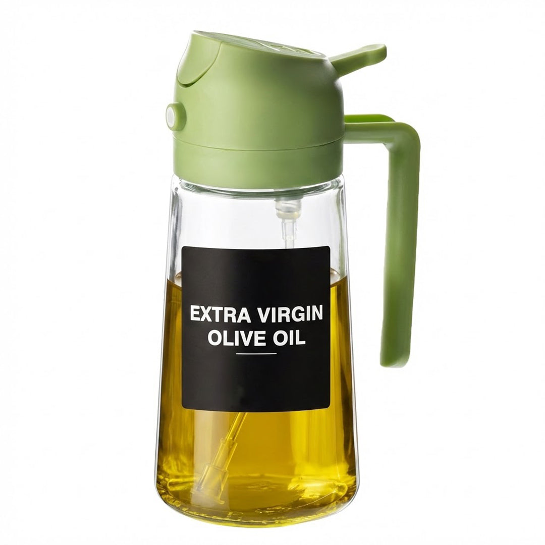 2-in-1 Glass Olive Oil Sprayer & Dispenser | 470ML Borosilicate Spray Bottle for Cooking