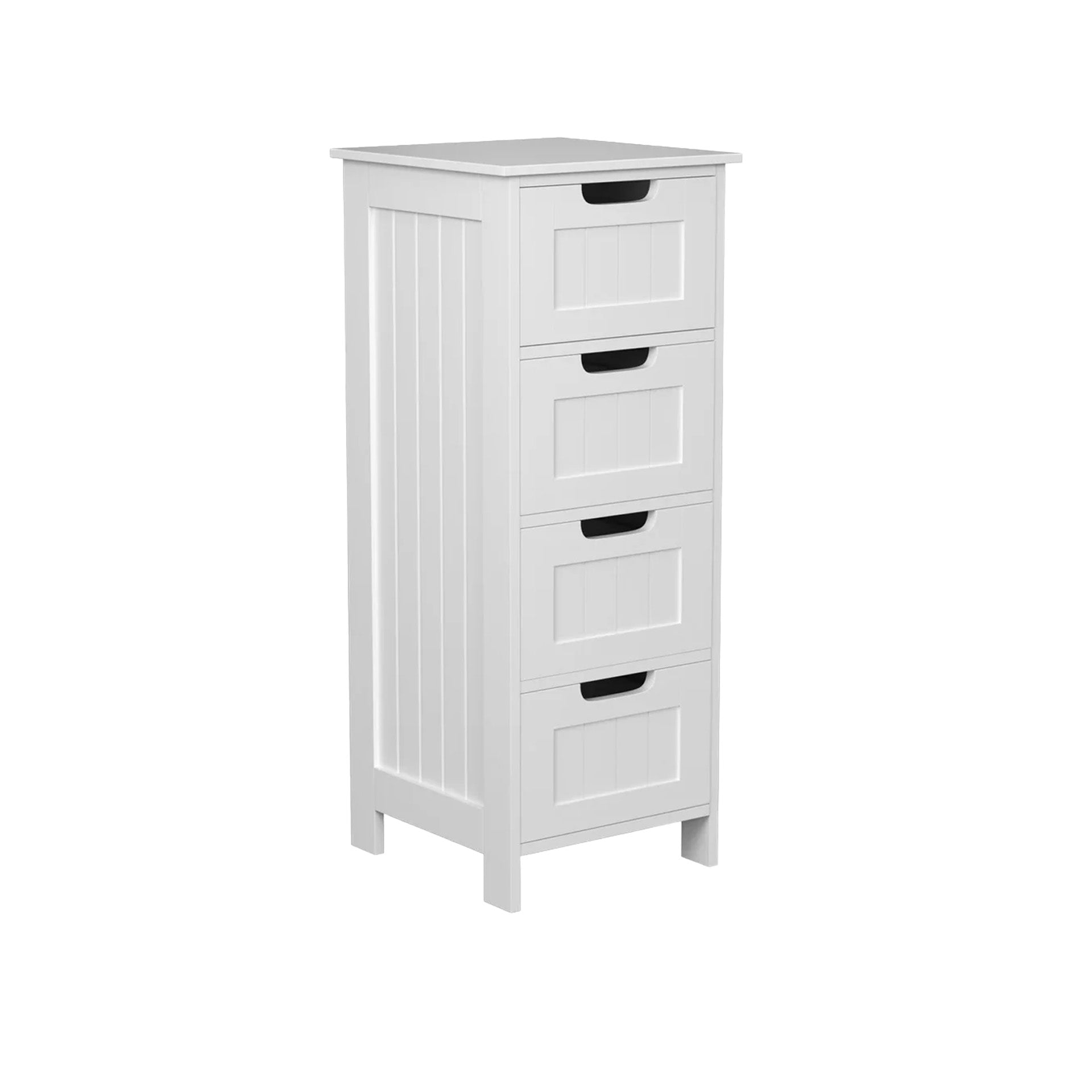 4 Drawer White Bathroom Storage Cabinet 82cm | Slim Freestanding MDF Chest of Drawers for Bathroom Bedroom
