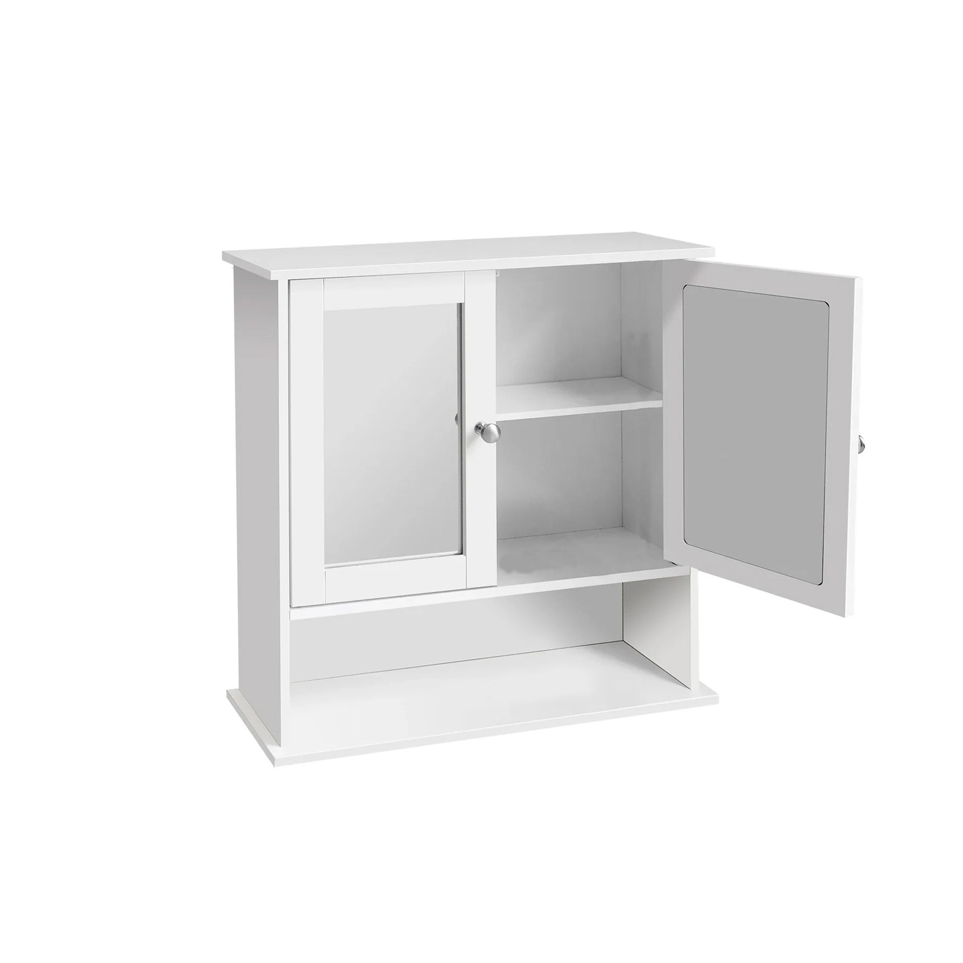 Double Door Mirror Bathroom Wall Cabinet with Adjustable Shelf | White MDF Wall Mounted Storage Cupboard 56x58cm