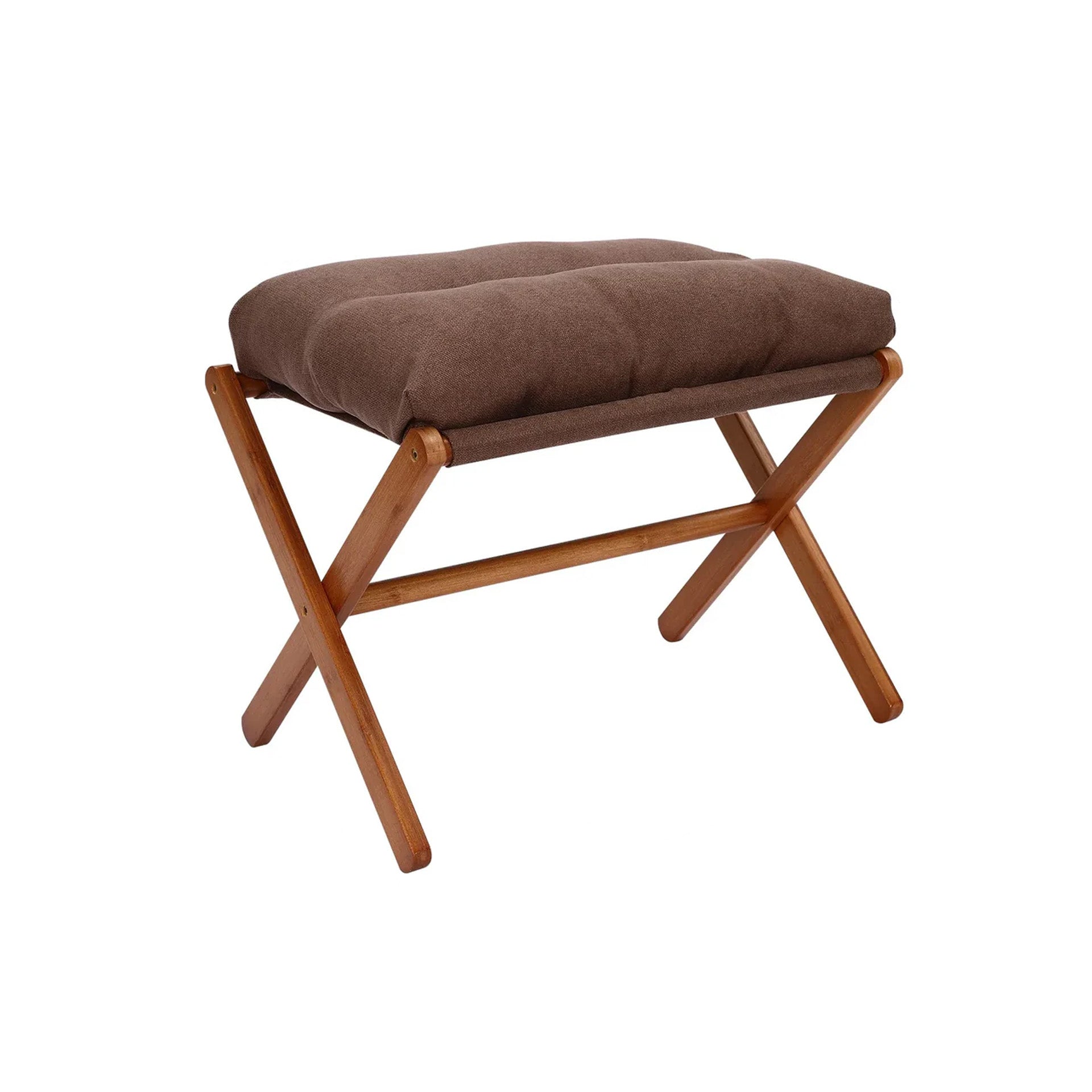 Folding Bamboo Footstool with Cushion | Brown Foot Rest for Sofa Bed Living Room Bedroom