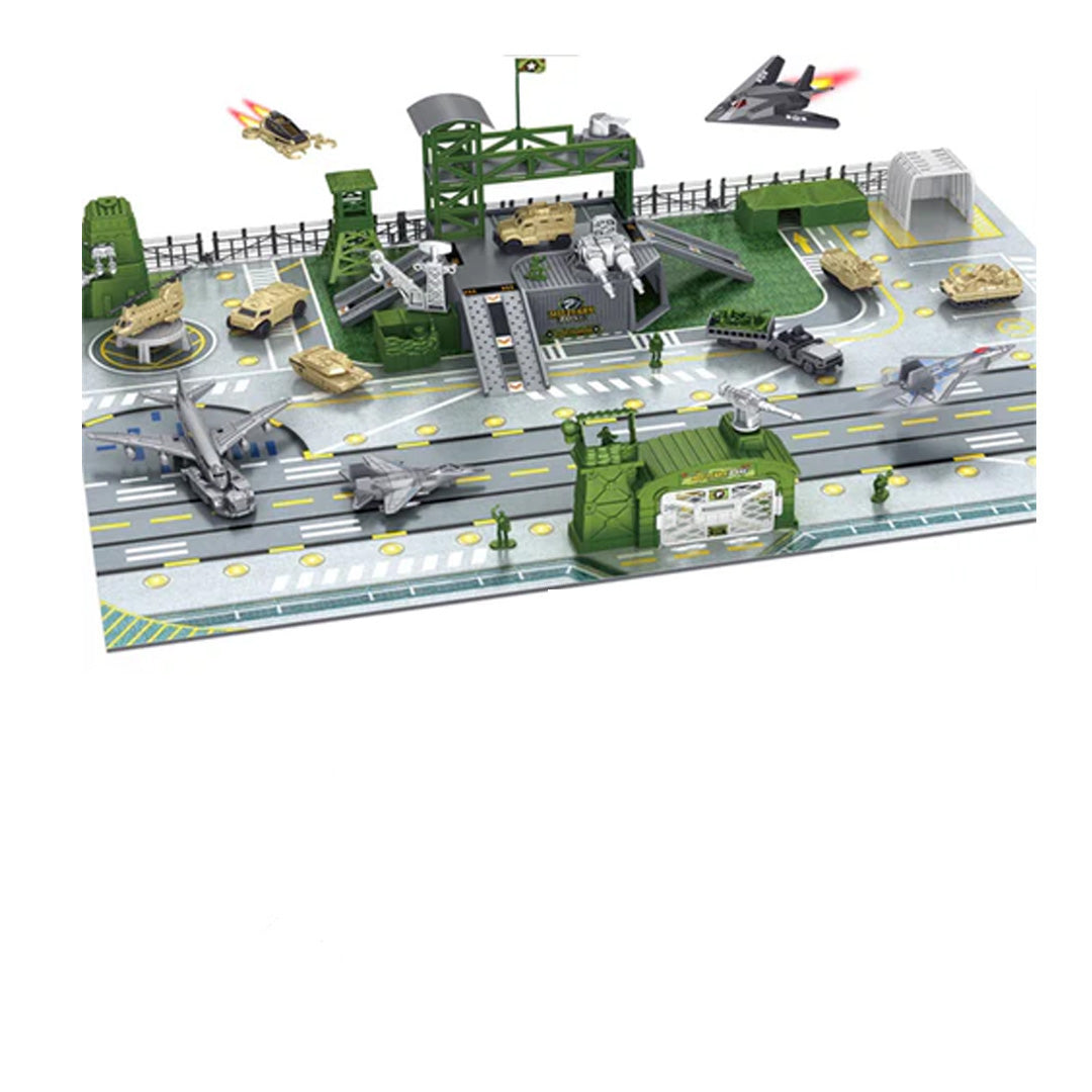 Military Base Toy Set for Kids, Interactive Action Figures with Tanks, Helicopters & Airplanes, Birthday Gift