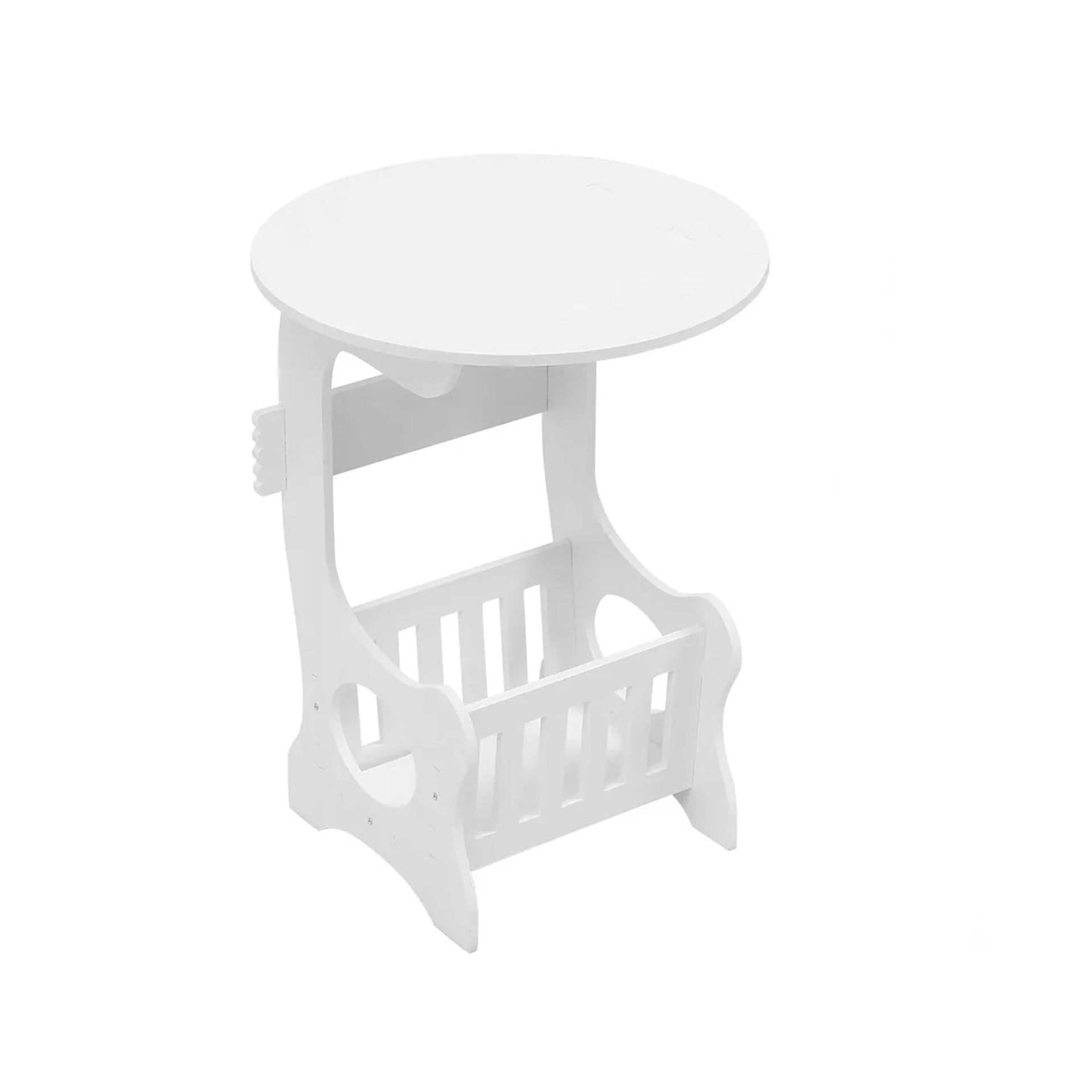 Mini Round Bedside Table 2-Tier White | Lightweight Wooden Side Table for Bedroom Living Room