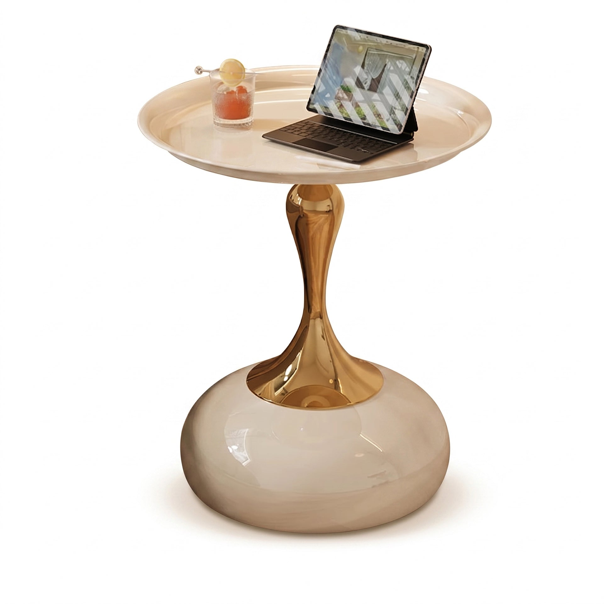 Round Metal Electroplated Coffee Table | Waterproof Aluminium Alloy Side Table for Living Room Bedroom Office