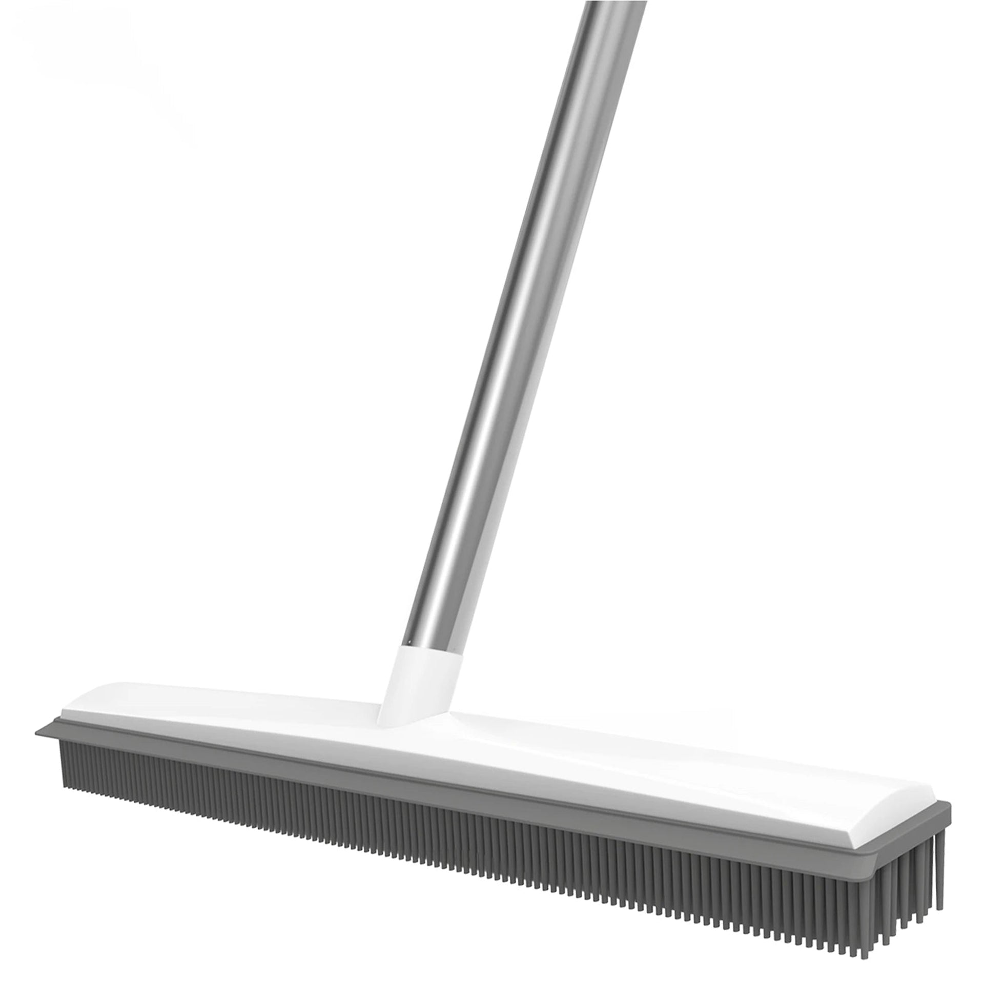 Rubber Broom with Squeegee 2-in-1 Telescopic Pet Hair Remover Carpet Rake for Hardwood Tile Bathroom Floor