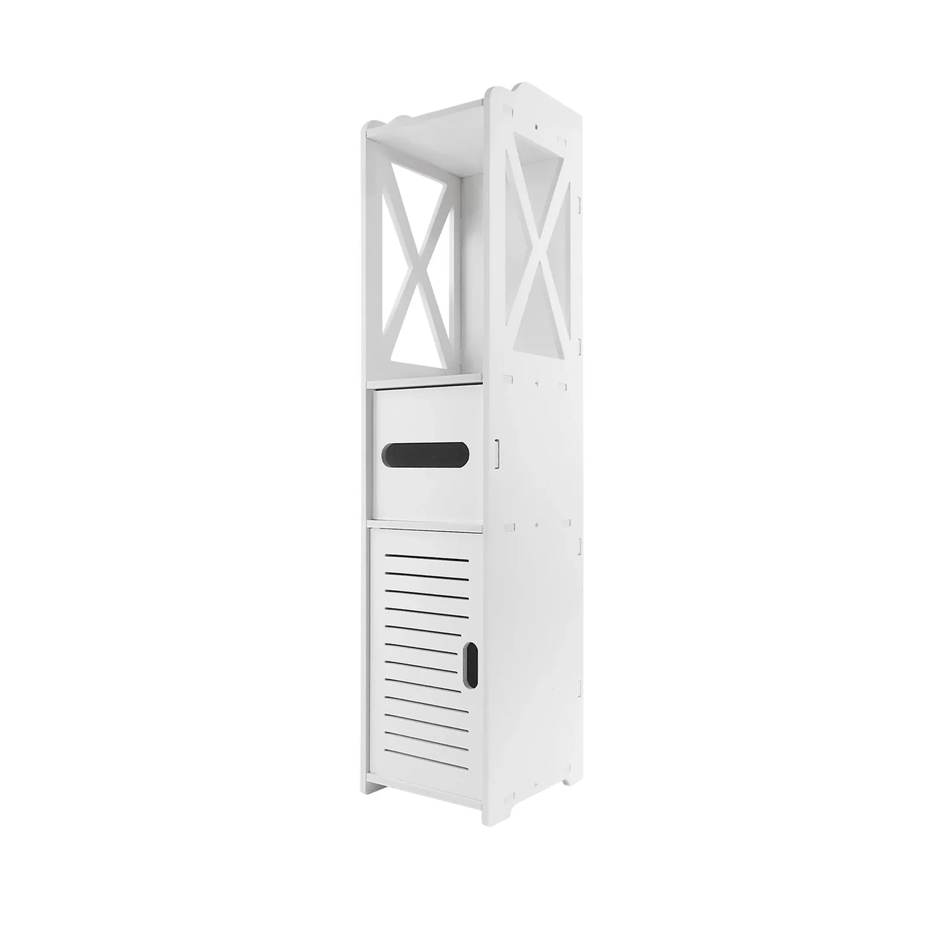 Slim White PVC Bathroom Cabinet with Door 80x20x18cm | Waterproof Freestanding Toilet Side Storage Unit