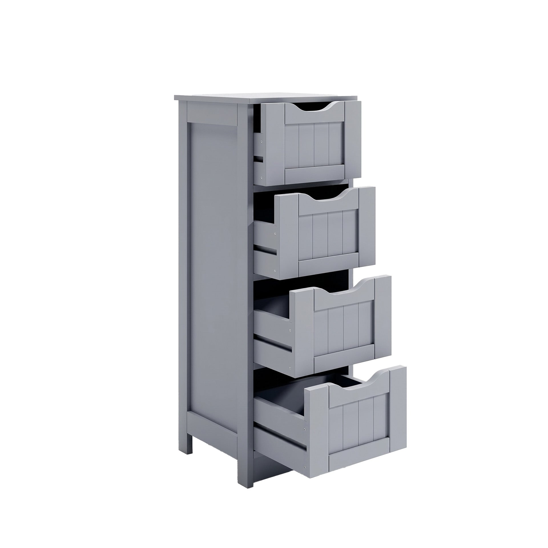 White Bathroom Floor Storage Cabinet with 4 Drawers | 81x30x29.5cm Freestanding MDF Unit for Bathroom Living Room Kitchen
