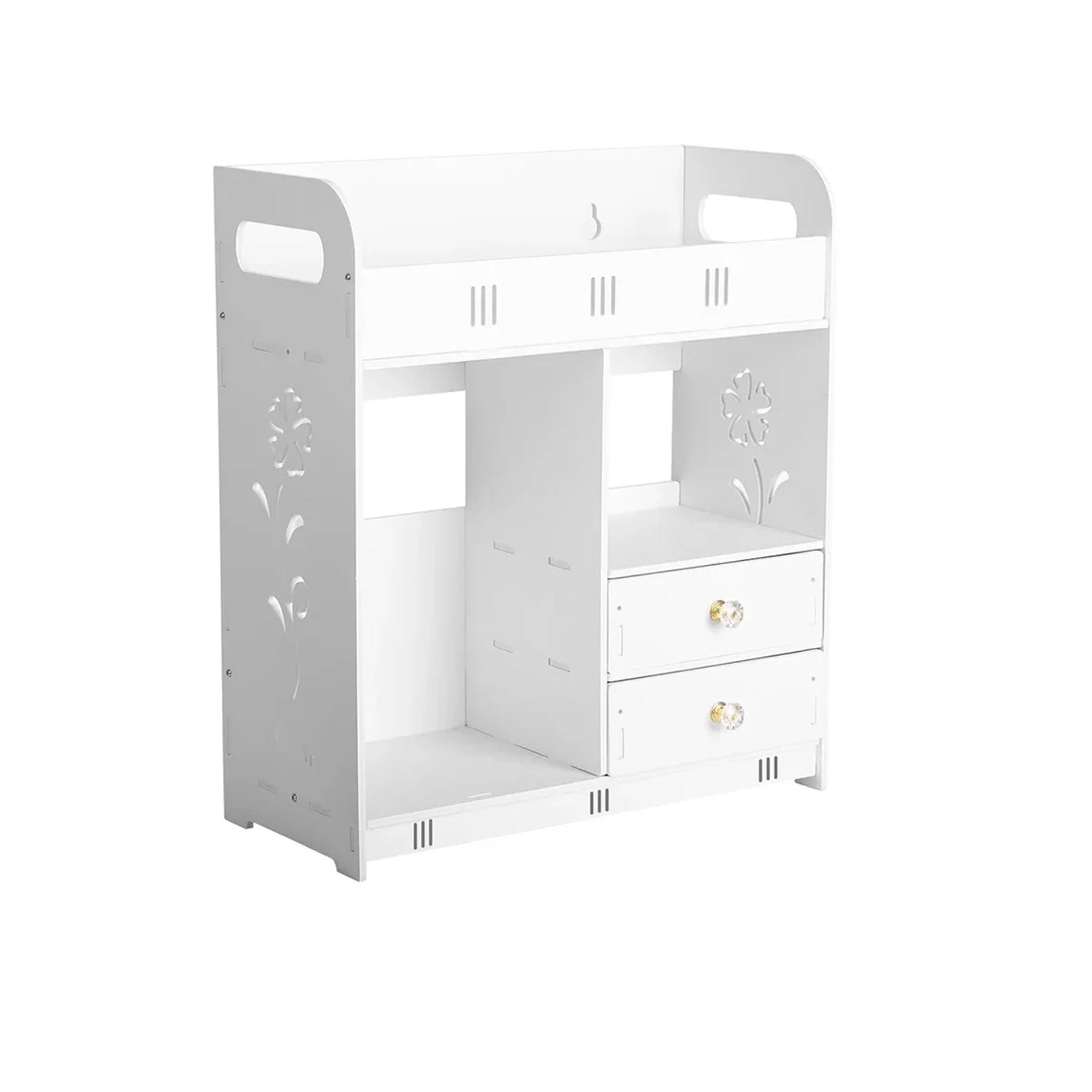 White Wall Mounted Bathroom Cabinet with Double Doors and 2 Drawers | 38x43x18cm Wooden Storage Cupboard