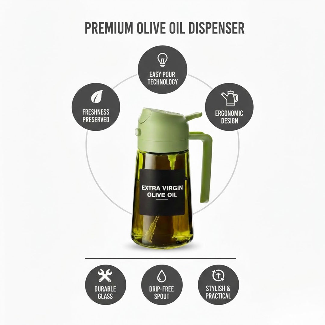 2-in-1 Glass Olive Oil Sprayer & Dispenser | 470ML Borosilicate Spray Bottle for Cooking