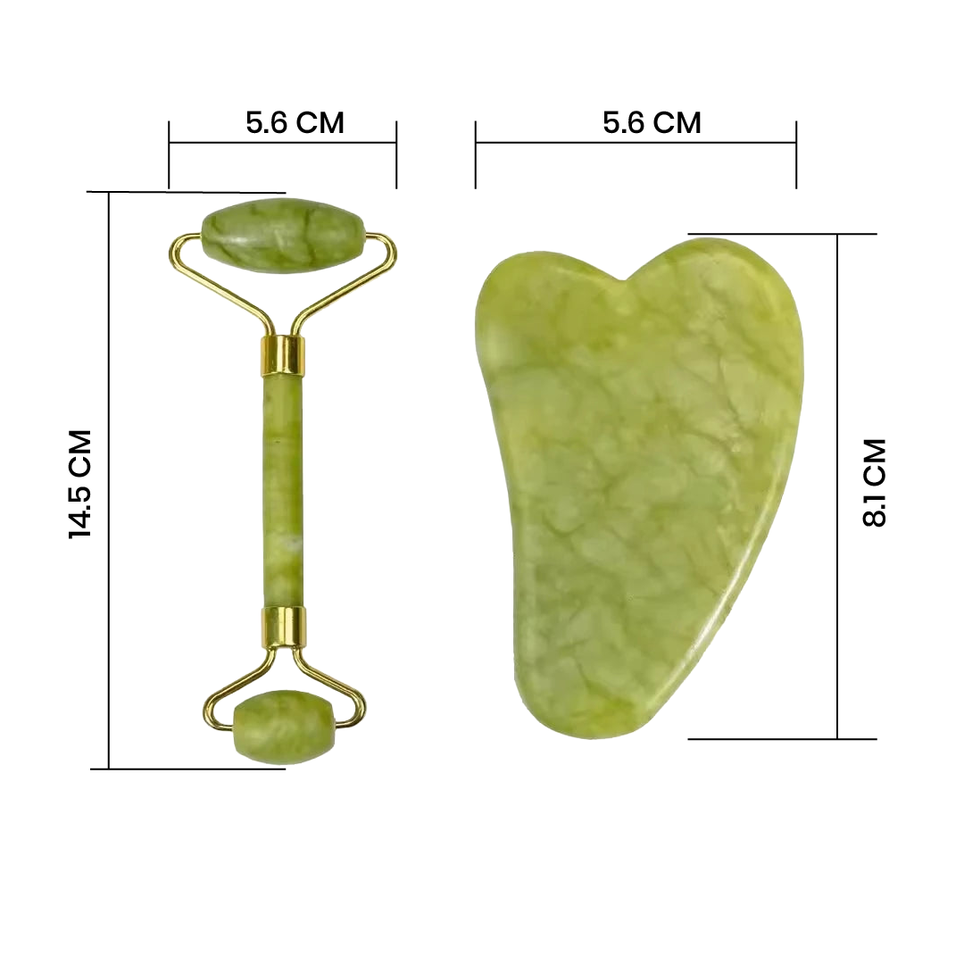Skin Care Quartz Stone Natural Face Jade Roller Set Cooling Eye Gua Sha Tool Facial Beauty Massage for Face Jade Wheel Green