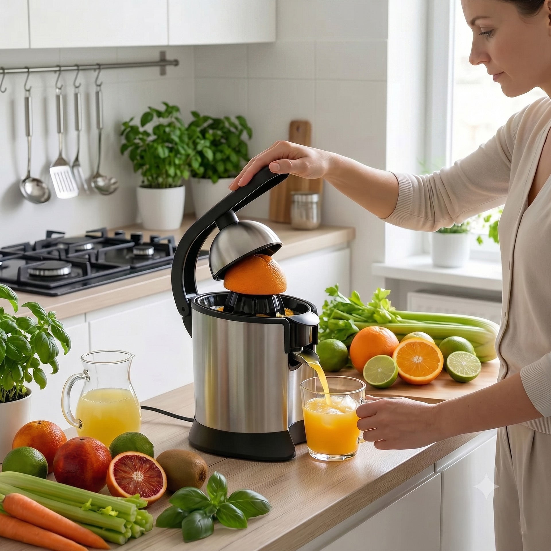 Electric Portable Citrus Juicer 60W Stainless Steel Hand Press Squeezer Fresh Fruit Mixer for Oranges Lemons and Limes