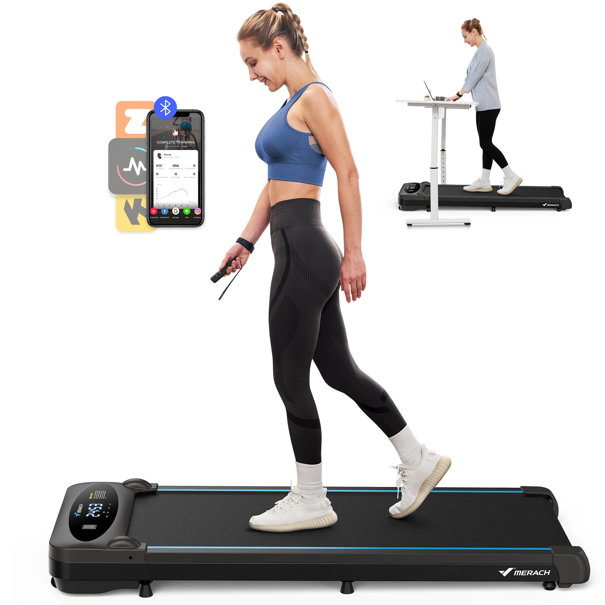 MERACH Under Desk Walking Pad Treadmill 2.75HP 265lbs Capacity Magnetic Remote LED Display Non-Assembly Black