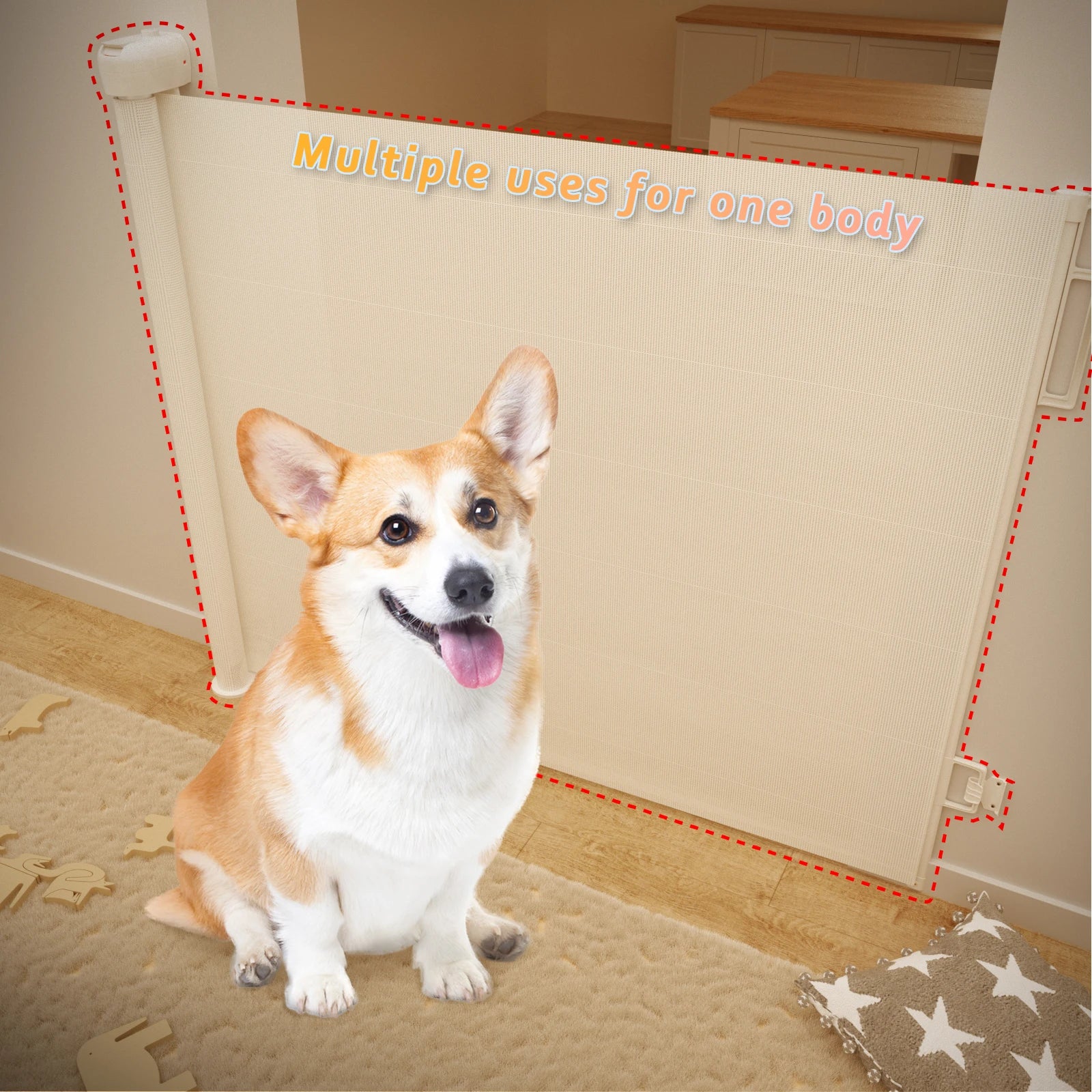Retractable Baby Dog Gate 130x88.9cm No Drill Extra Wide Mesh Safety Gate for Stairs Hallways