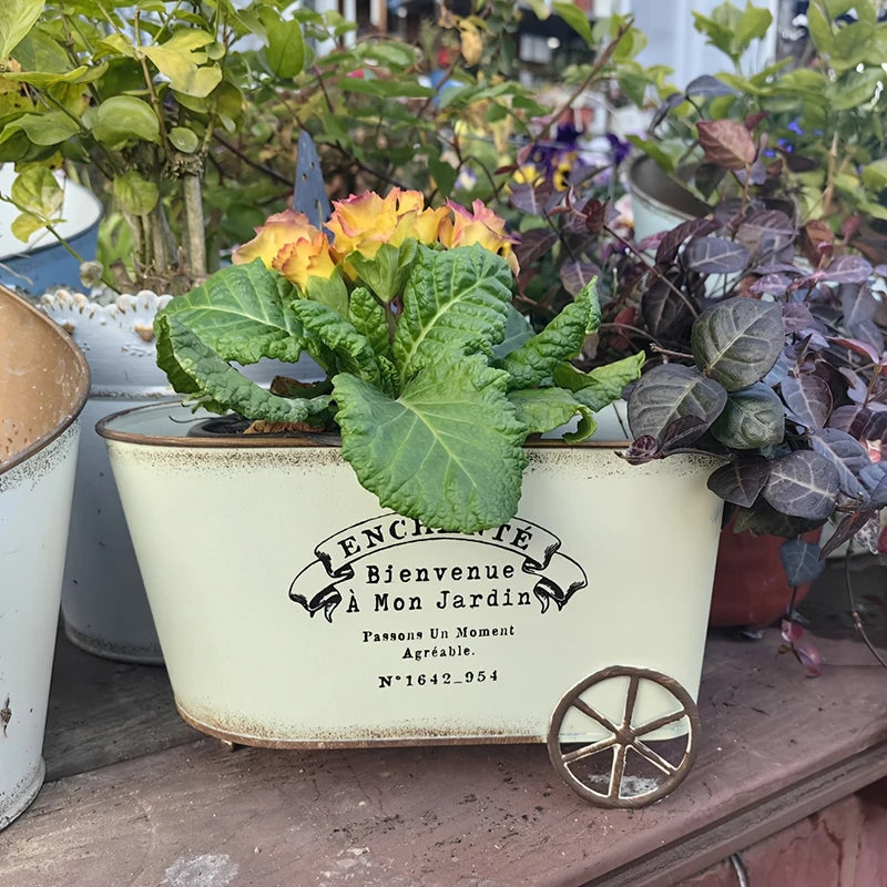 Wheelbarrow Shaped Flower Pot 21x11x10cm Wrought Iron Vintage Planter for Indoor Outdoor Succulents Rustic Decor