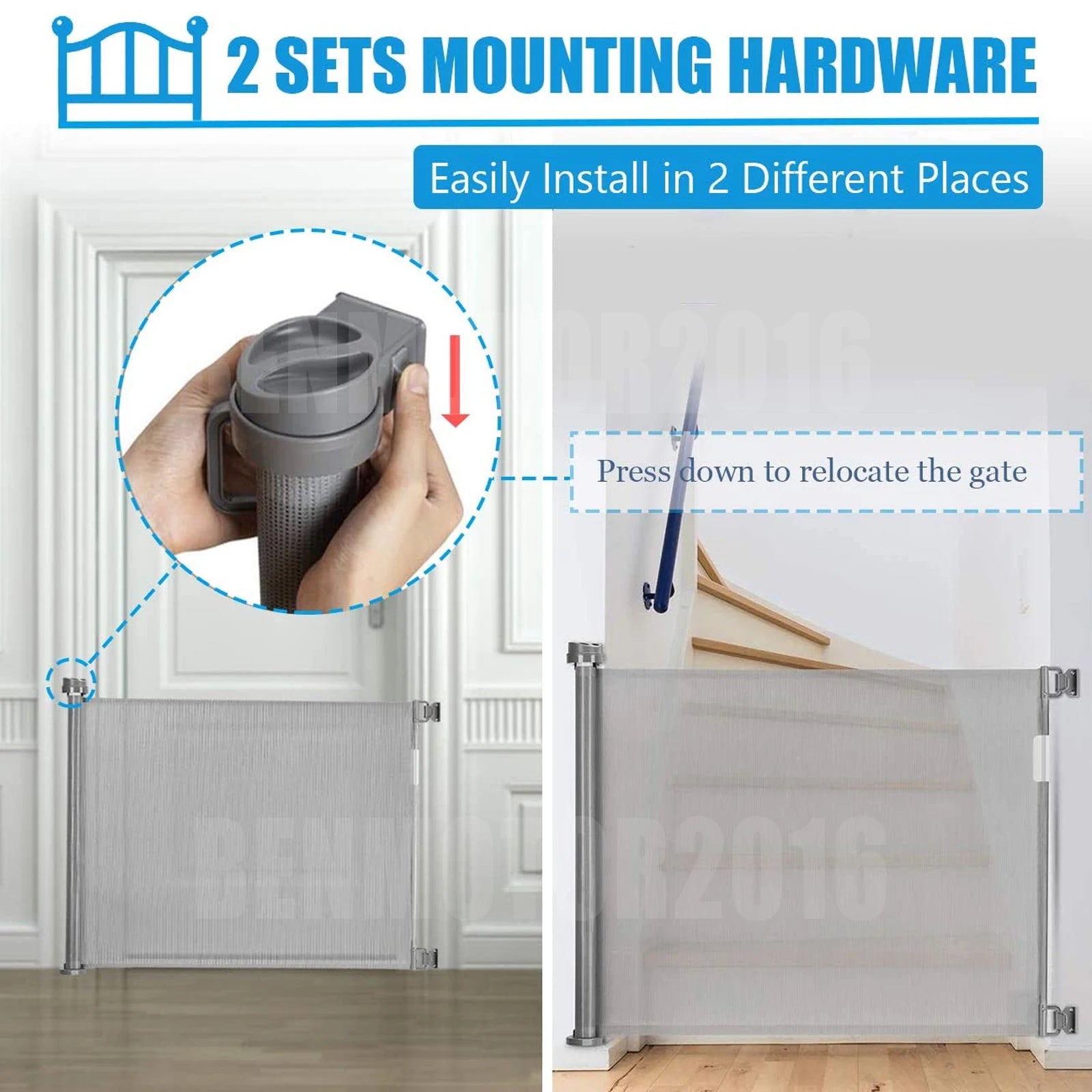 Retractable Baby Dog Gate 130x88.9cm No Drill Extra Wide Mesh Safety Gate for Stairs Hallways