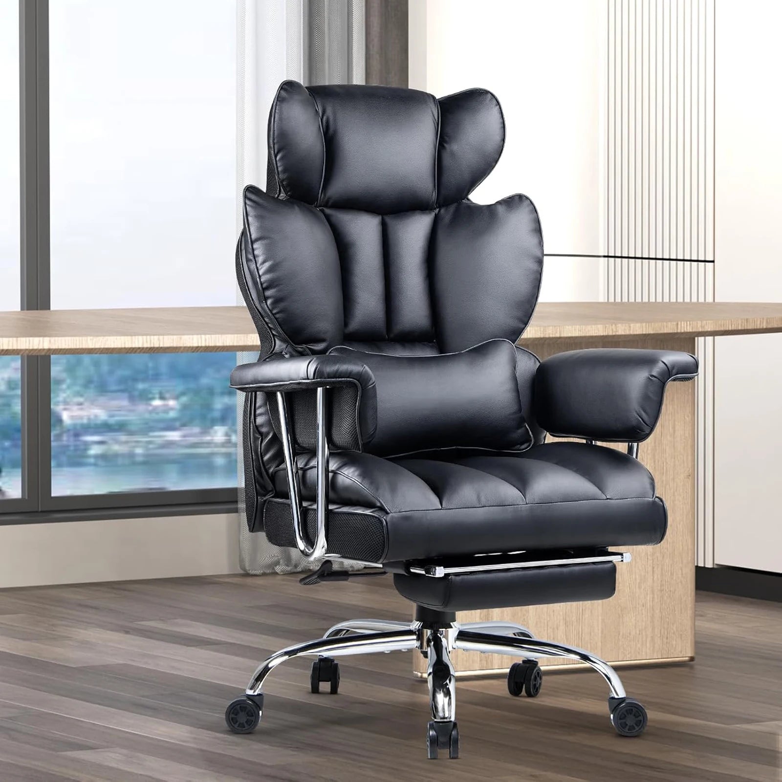 Executive Office Chair PU Leather Recliner with Footrest Heavy Duty Ergonomic Chair