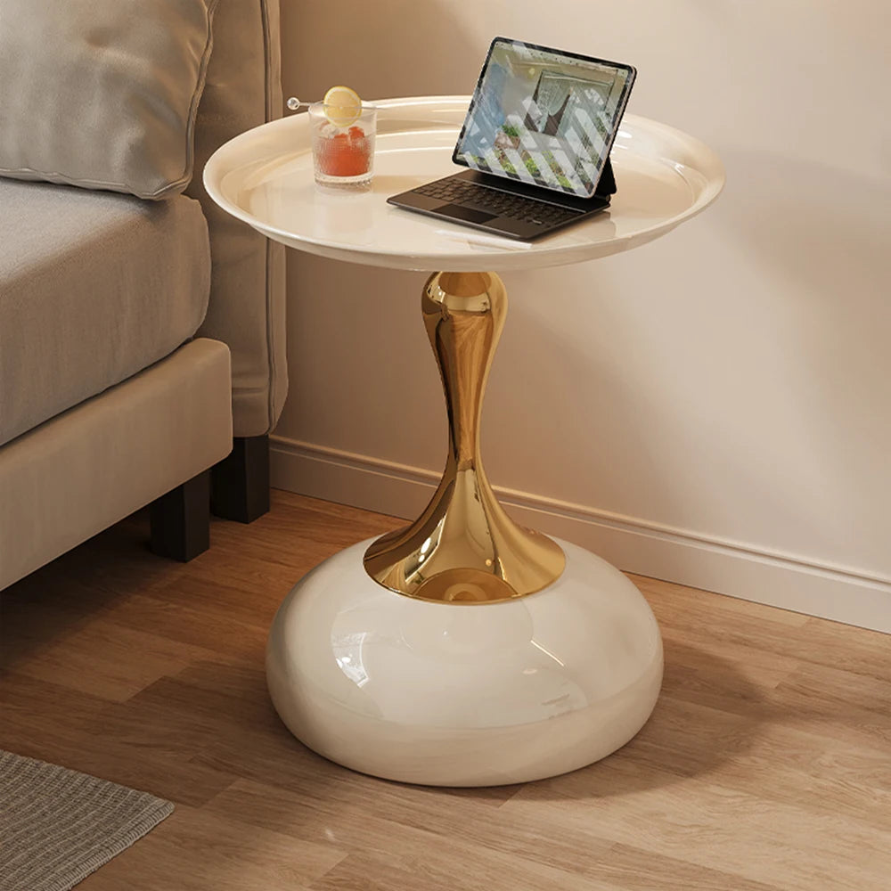 Round Metal Electroplated Coffee Table | Waterproof Aluminium Alloy Side Table for Living Room Bedroom Office