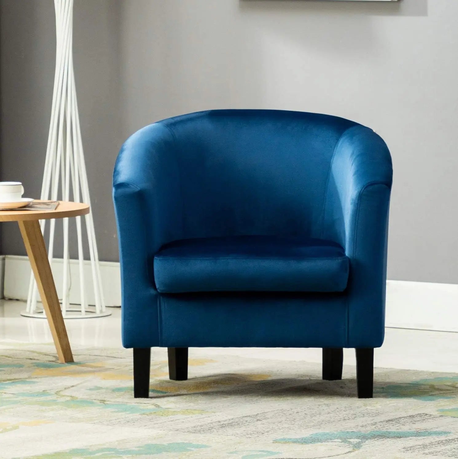 Velvet Tub Chair Upholstered Club Armchair | U-Shape Back Accent Chair for Living Room Bedroom Lounge