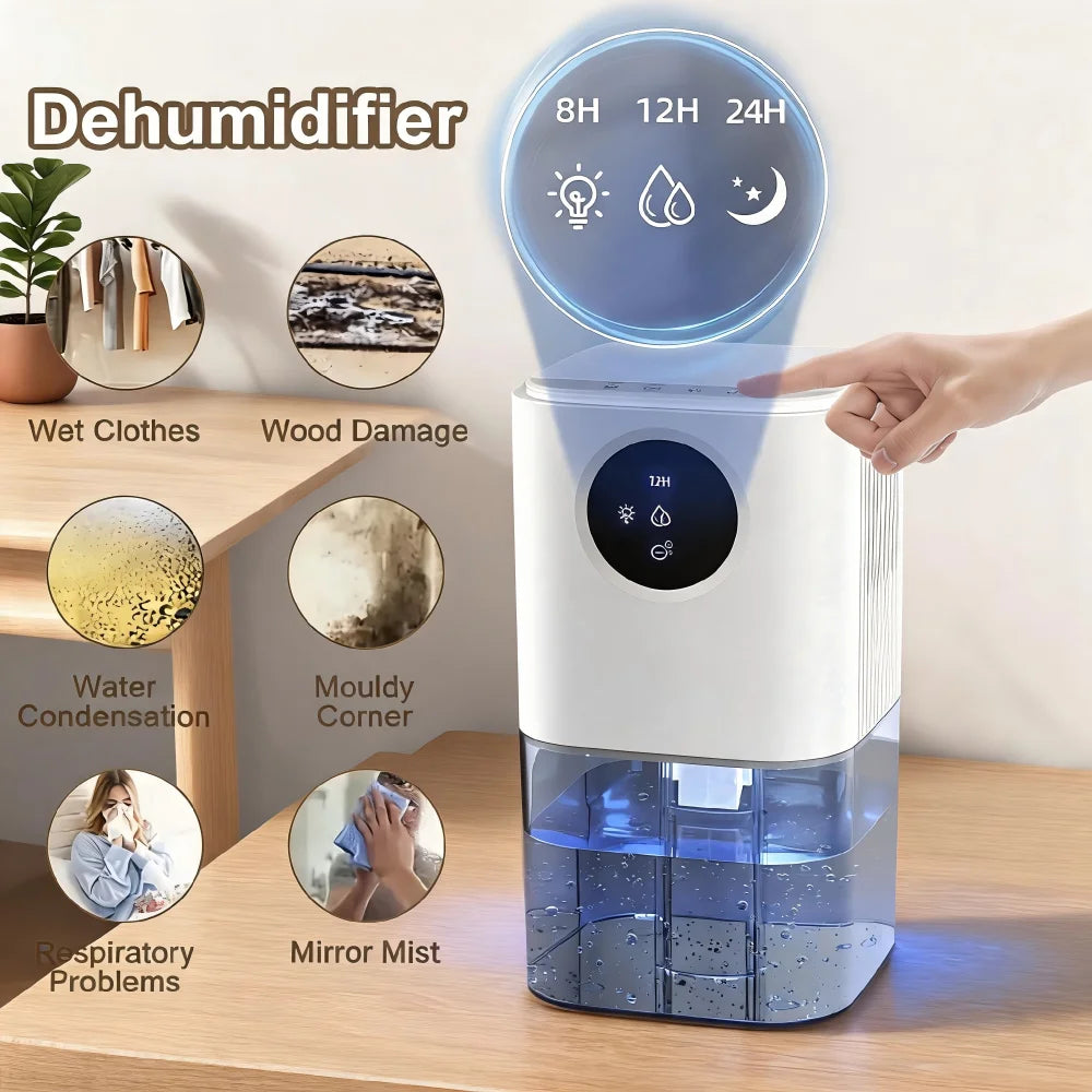 1.7L Electric Dehumidifier 23W Quiet 45dB LED Display 3 Timer Modes for Bedroom Bathroom Damp Mould Removal