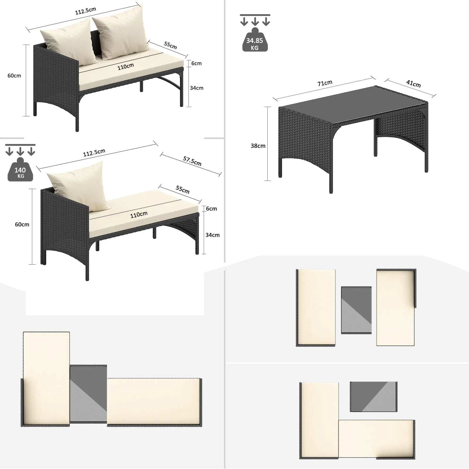 4 Seater Garden Corner Sofa Rattan Furniture Set Patio Outdoor Lounge with Glass Coffee Table