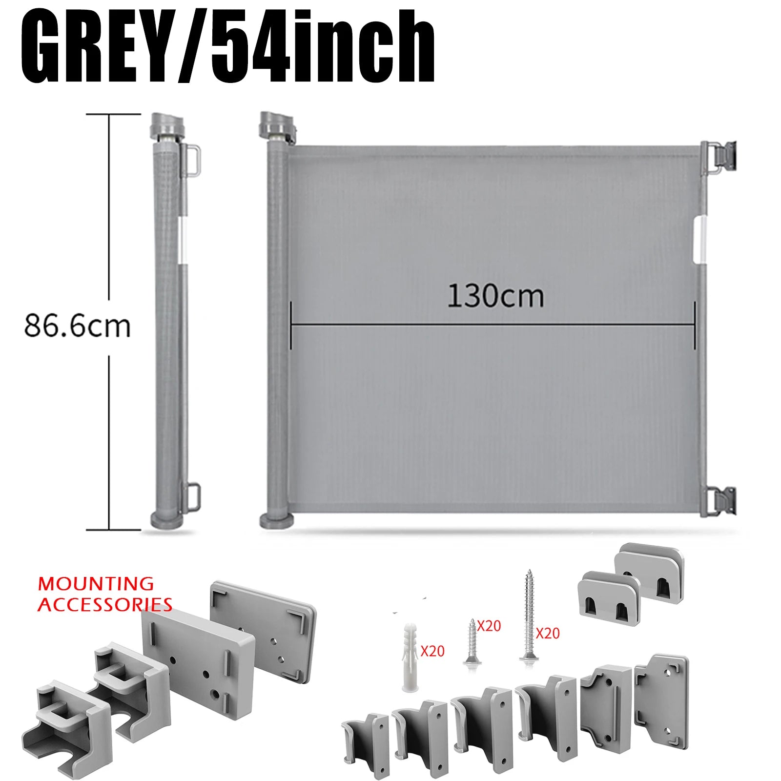 Retractable Baby Dog Gate 130x88.9cm No Drill Extra Wide Mesh Safety Gate for Stairs Hallways