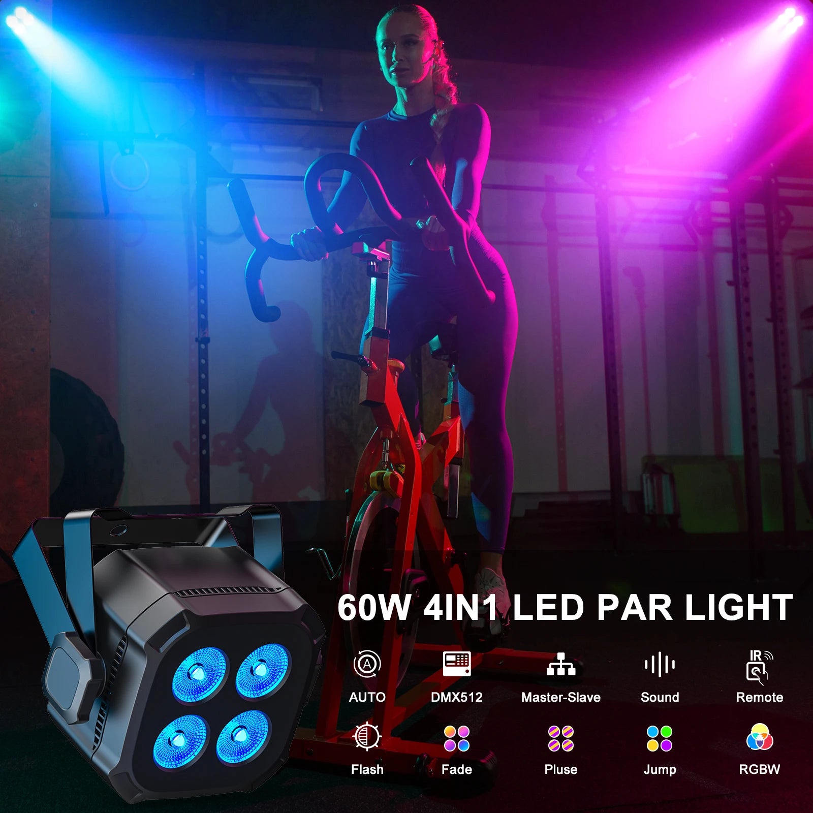 LeLeght 2-Pack RGBW LED Par Stage Lights | DMX512 Sound Activated DJ Party & Disco Lighting
