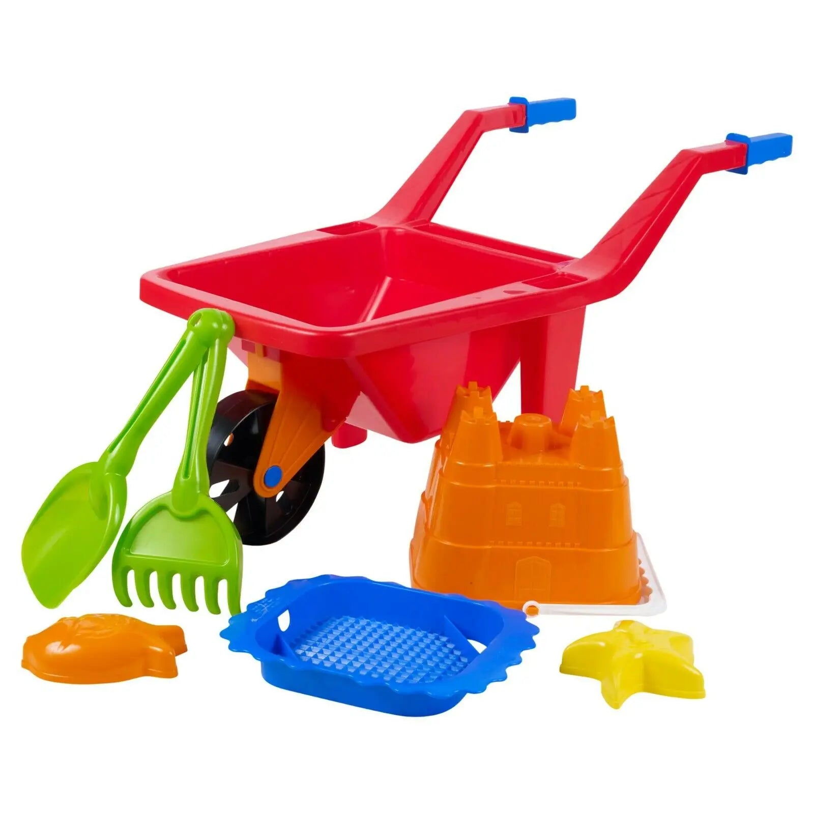 WheelKids Wheelbarrow Beach Bucket Play Toy Set with Spade Rake and Sand Mould for Outdoor Garden and Beach Playbarrow Beach Bucket Play Toy Set Kids Plastic Sandbox Outdoor Garden Summer