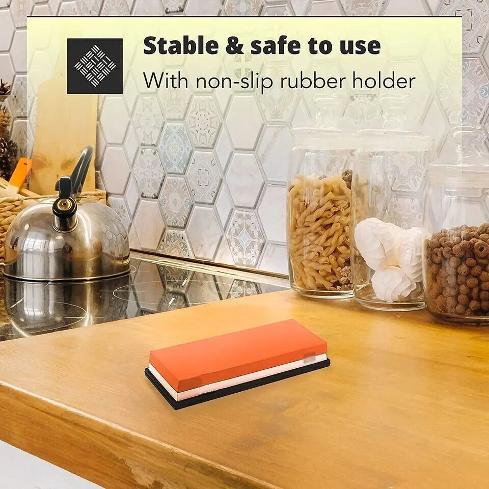 Dual Grit Whetstone Knife Sharpener | Water Stone with Anti-Slip Stand for Kitchen and Outdoor Knives