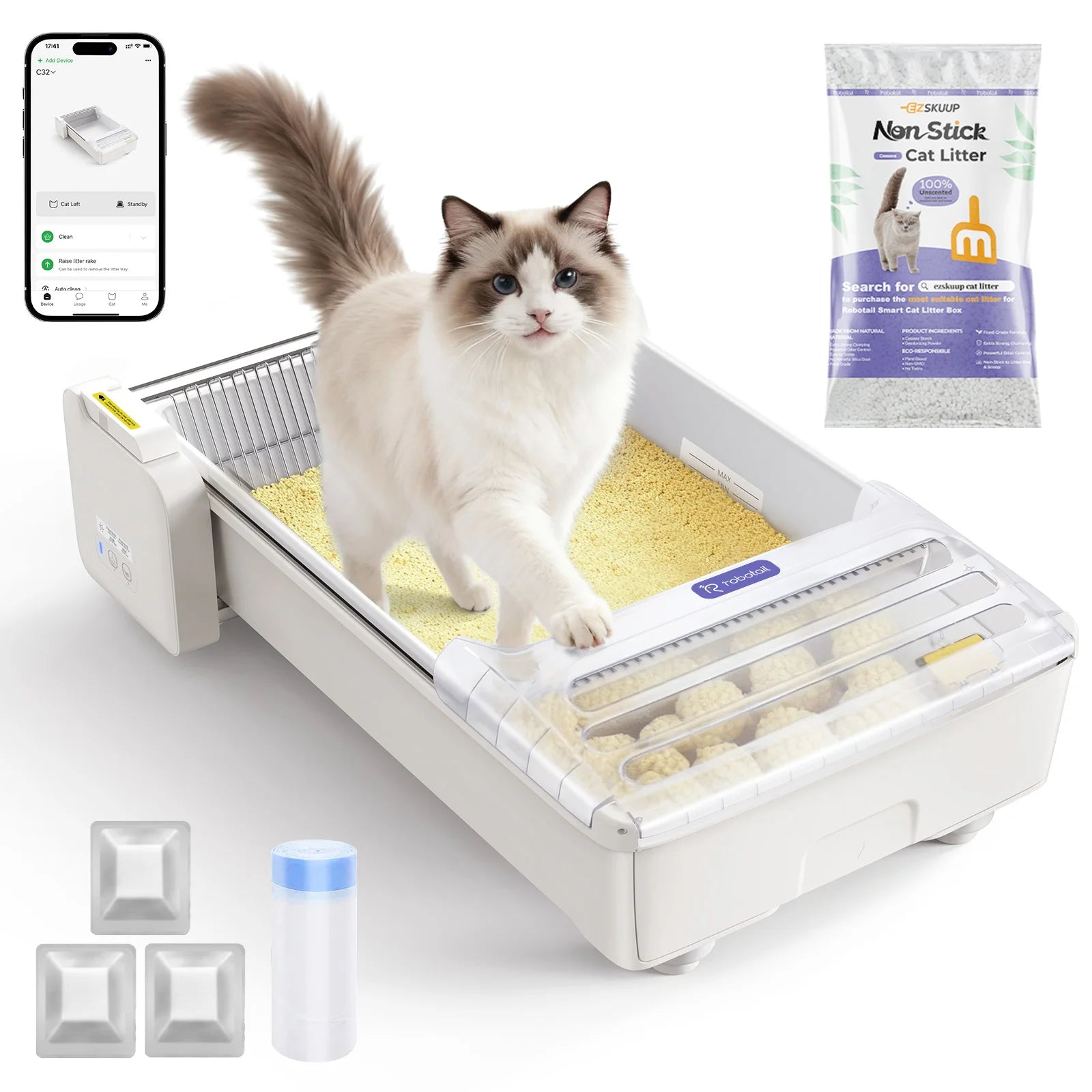 XL Self Cleaning Cat Litter Box, Open Top Automatic Tray with App Control