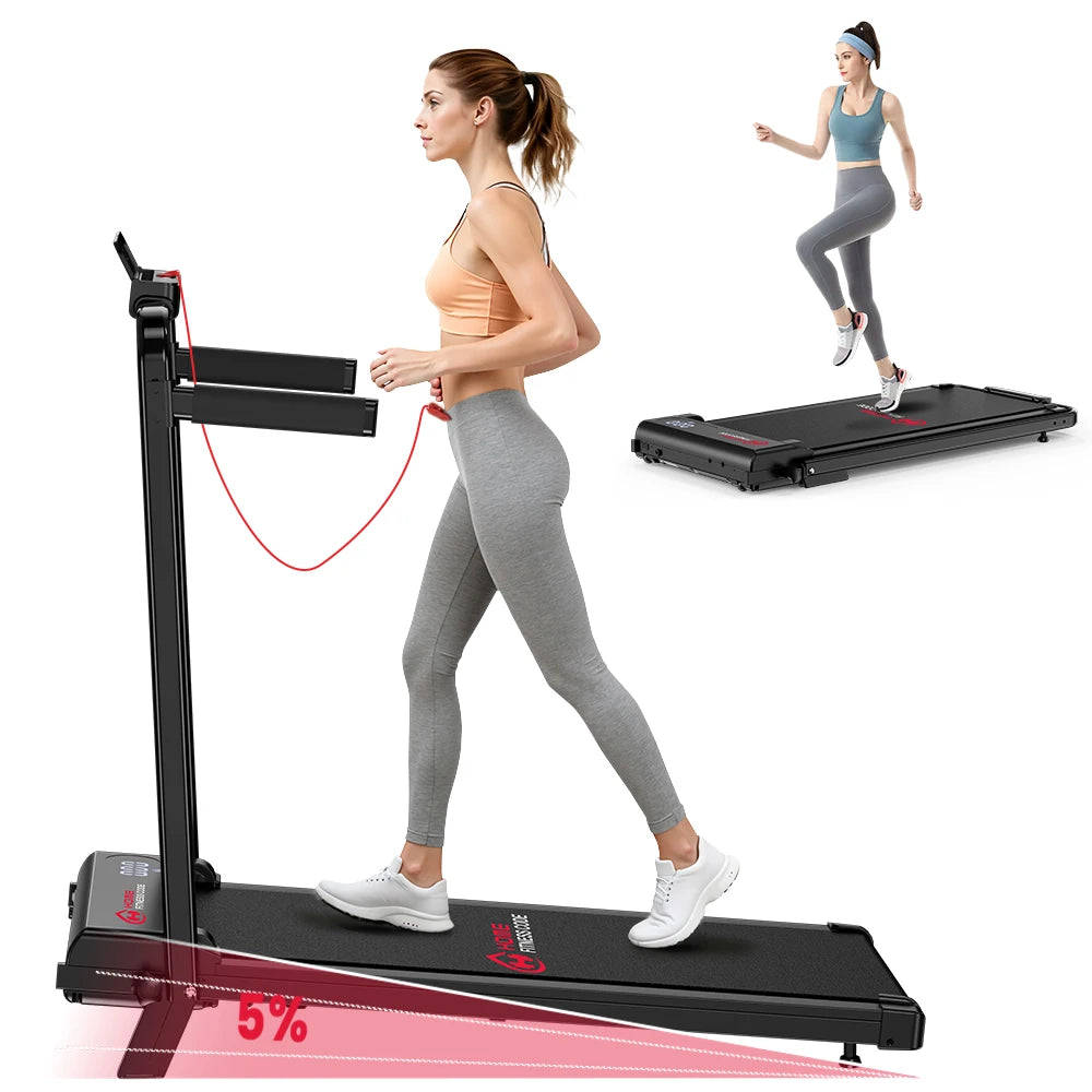 Folding Treadmill Dual Mode Handrail 1-6KPH LED Display 2.5HP Quiet 120kg Capacity for Home Walking Jogging