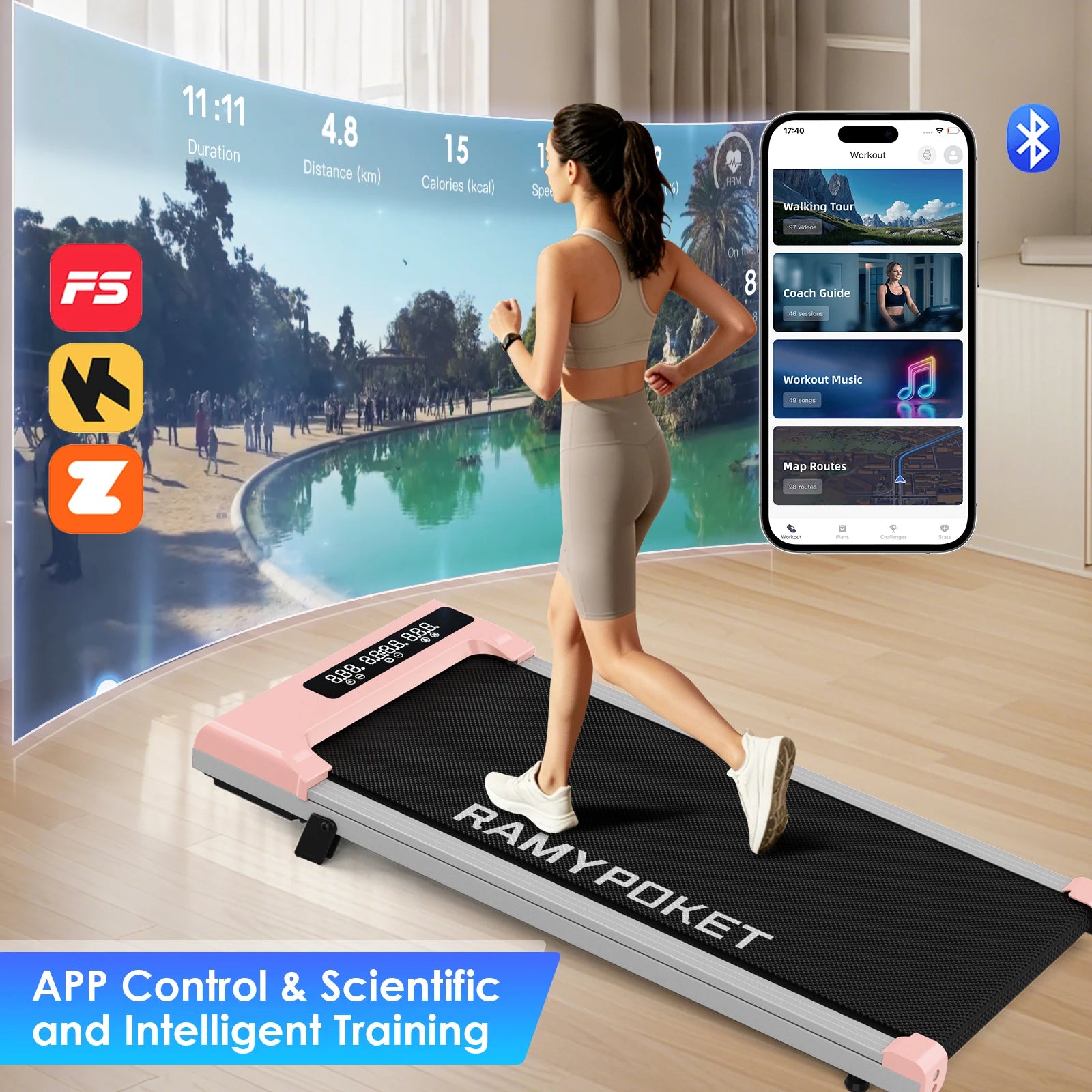Foldable Walking Pad Treadmill 9% Incline Smart App 1-8KM/H 120kg Capacity LED Display for Home Office