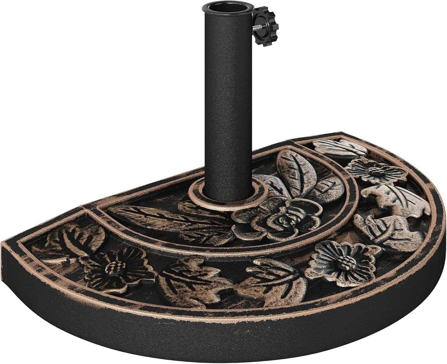 9kg Half Round Resin Parasol Base Floral Design 49.5x32cm Cast Iron Effect for Garden Umbrella Stand