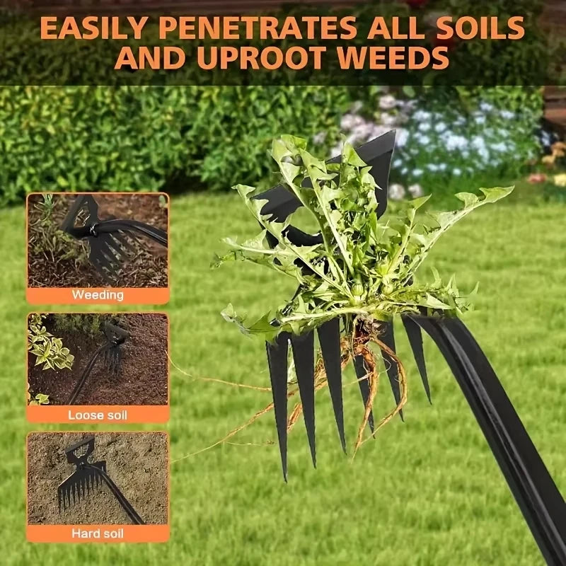 2 in 1 Metal Weed Cleaning Shovel Rake 38cm Stainless Steel Dual Headed Garden Weeding Tool
