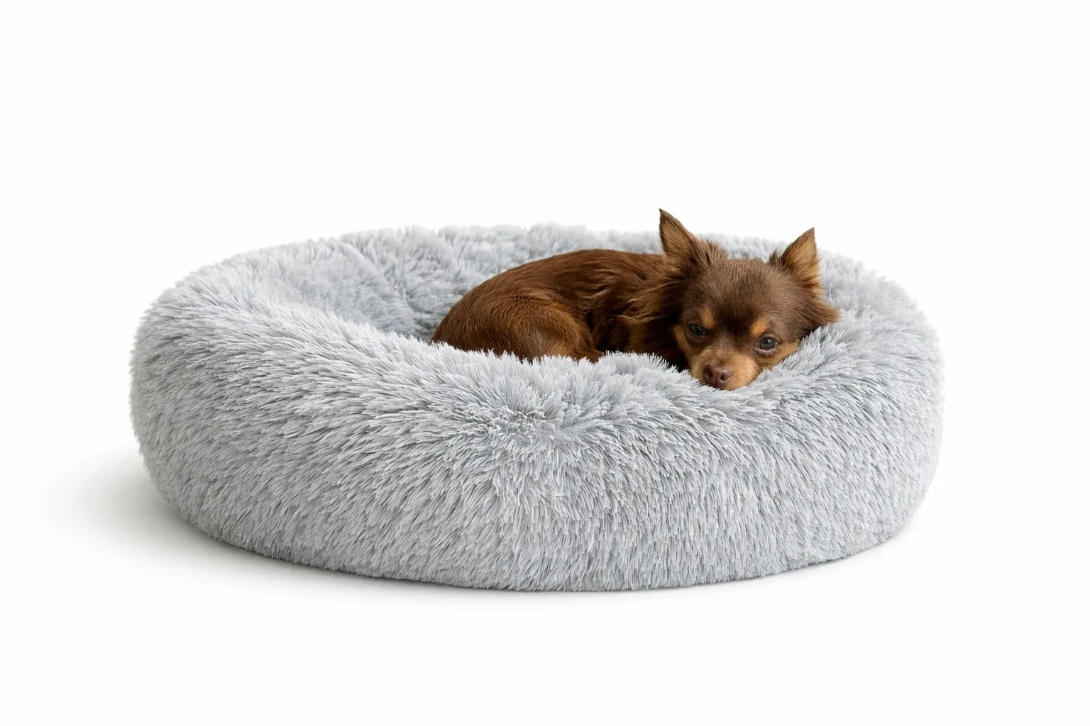 Calming Round Donut Pet Bed Fluffy Plush Washable for Large Medium Dogs and Cats Anxiety Relief