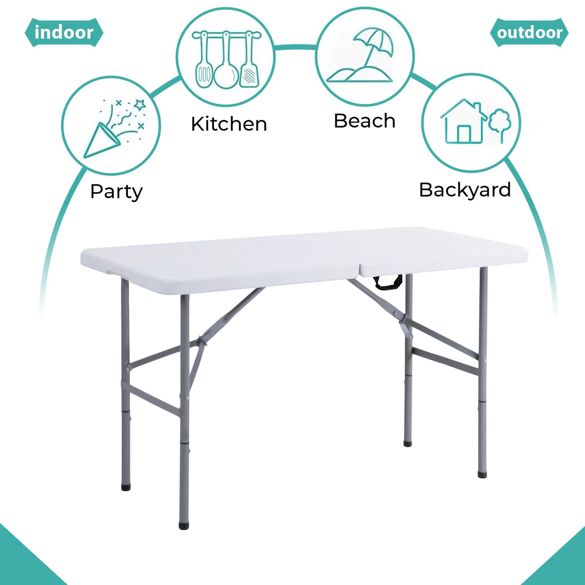 4FT Heavy Duty Folding Table Portable Plastic 150kg Capacity for Camping Garden Party Catering Events