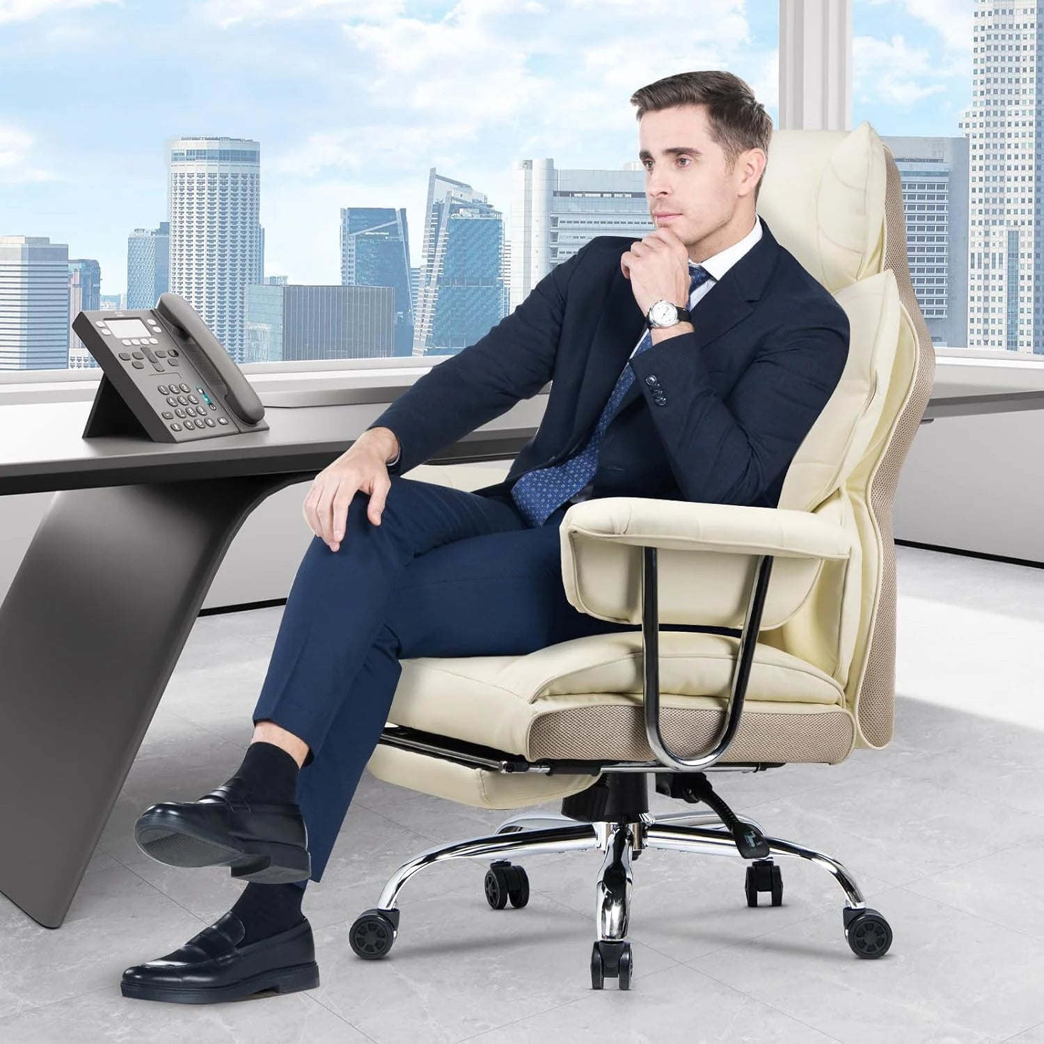 Ergonomic Office Chair with Footrest PU Leather High Back Adjustable Executive Chair
