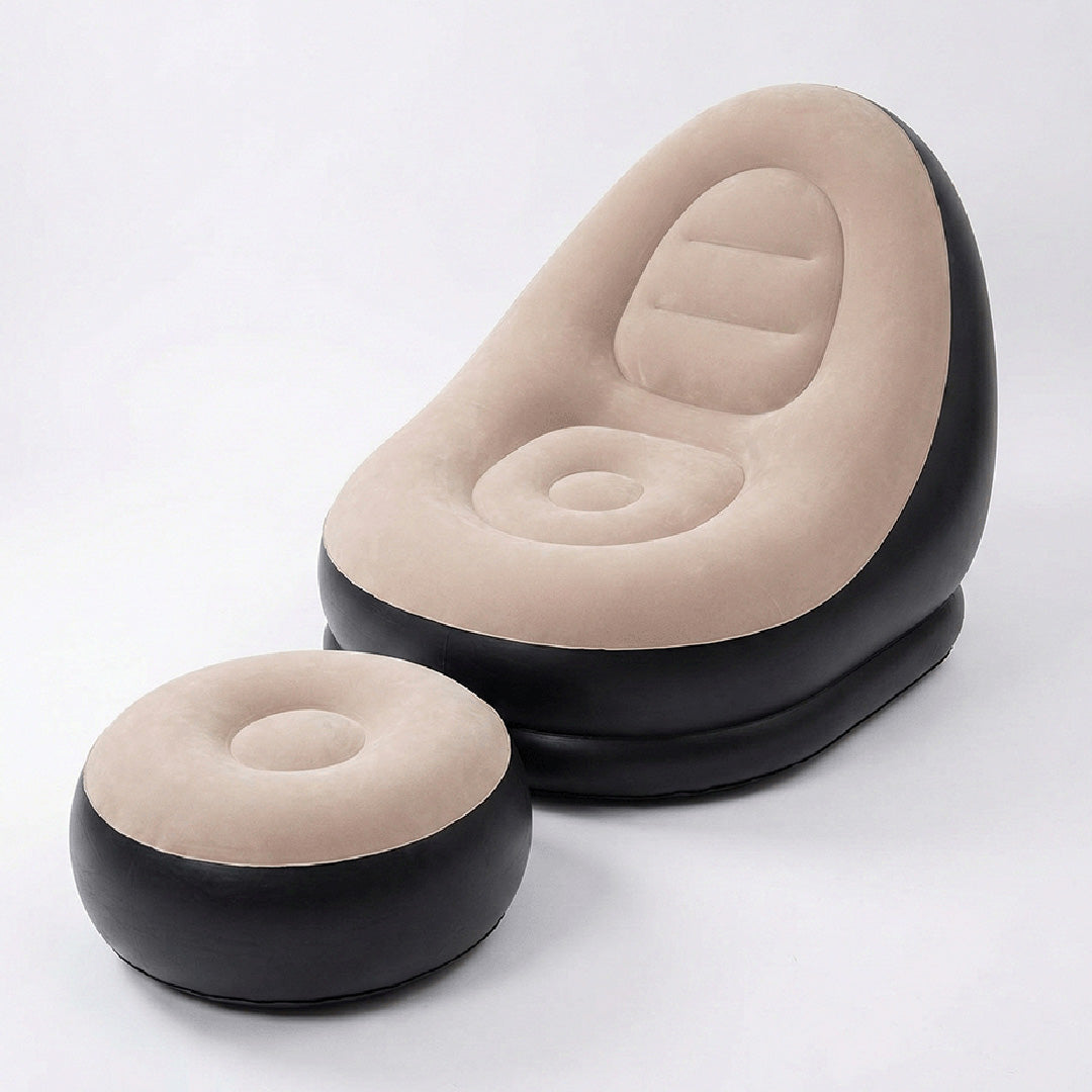 LIPETY Outdoor Inflatable Sofa & Footstool | L-Shaped Lazy Lounge Chair for Camping & Home