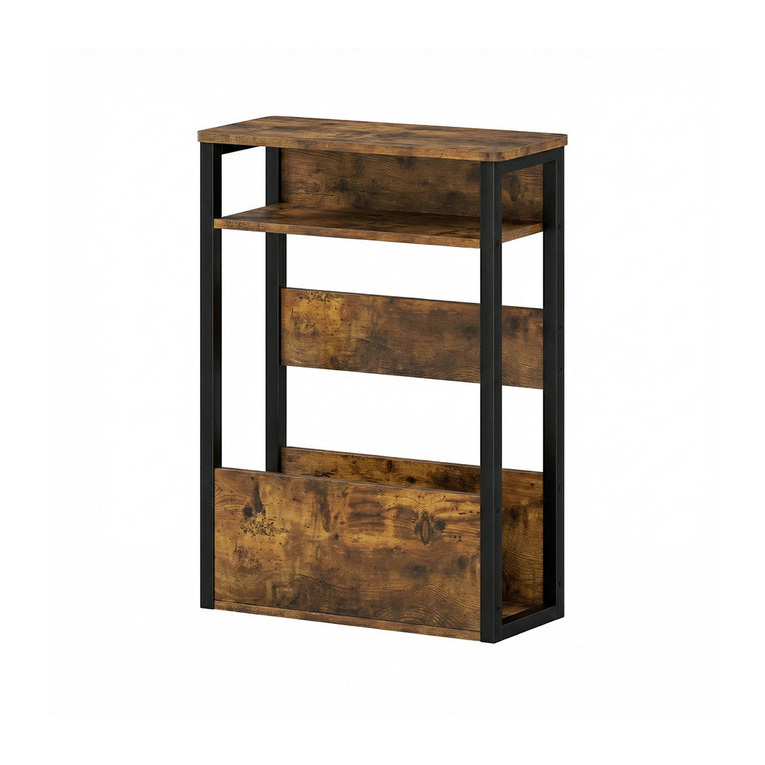 HOMCOM Industrial Narrow Side Table with Storage | Rustic Brown Bedside End Table & Nightstand