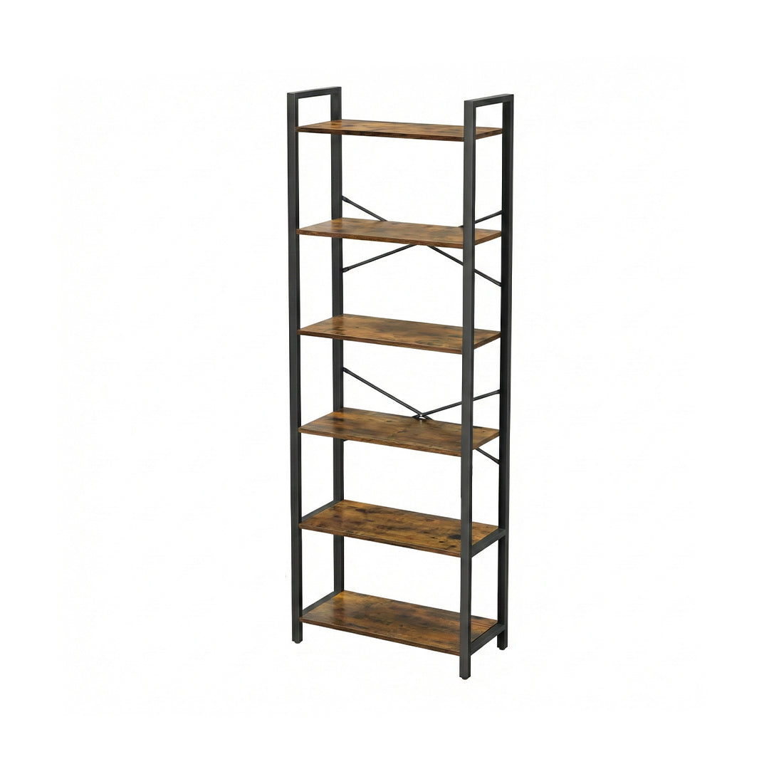 6-Tier Industrial Bookcase | 66x30x186cm Tall Storage Shelf for Living Room & Office