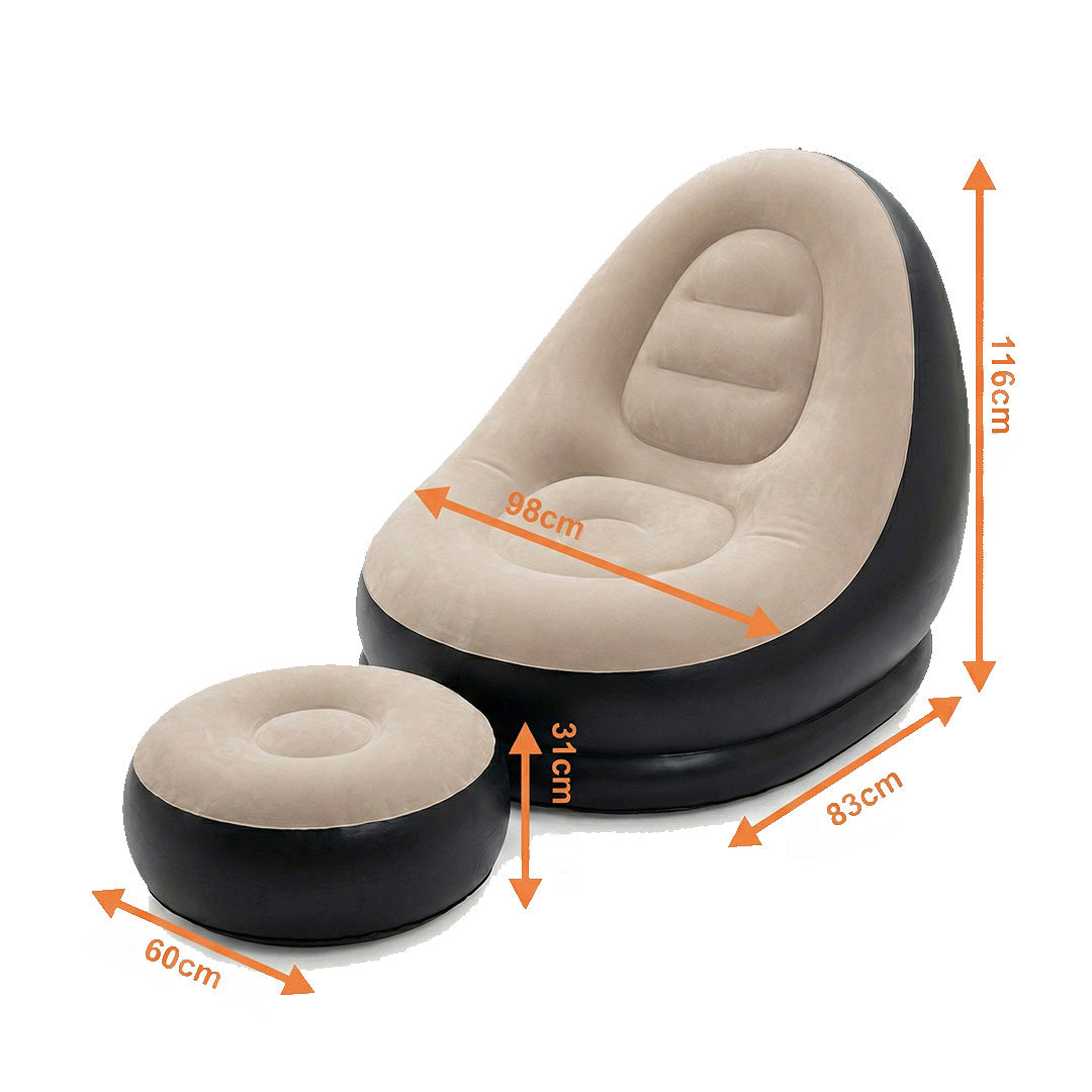 LIPETY Outdoor Inflatable Sofa & Footstool | L-Shaped Lazy Lounge Chair for Camping & Home