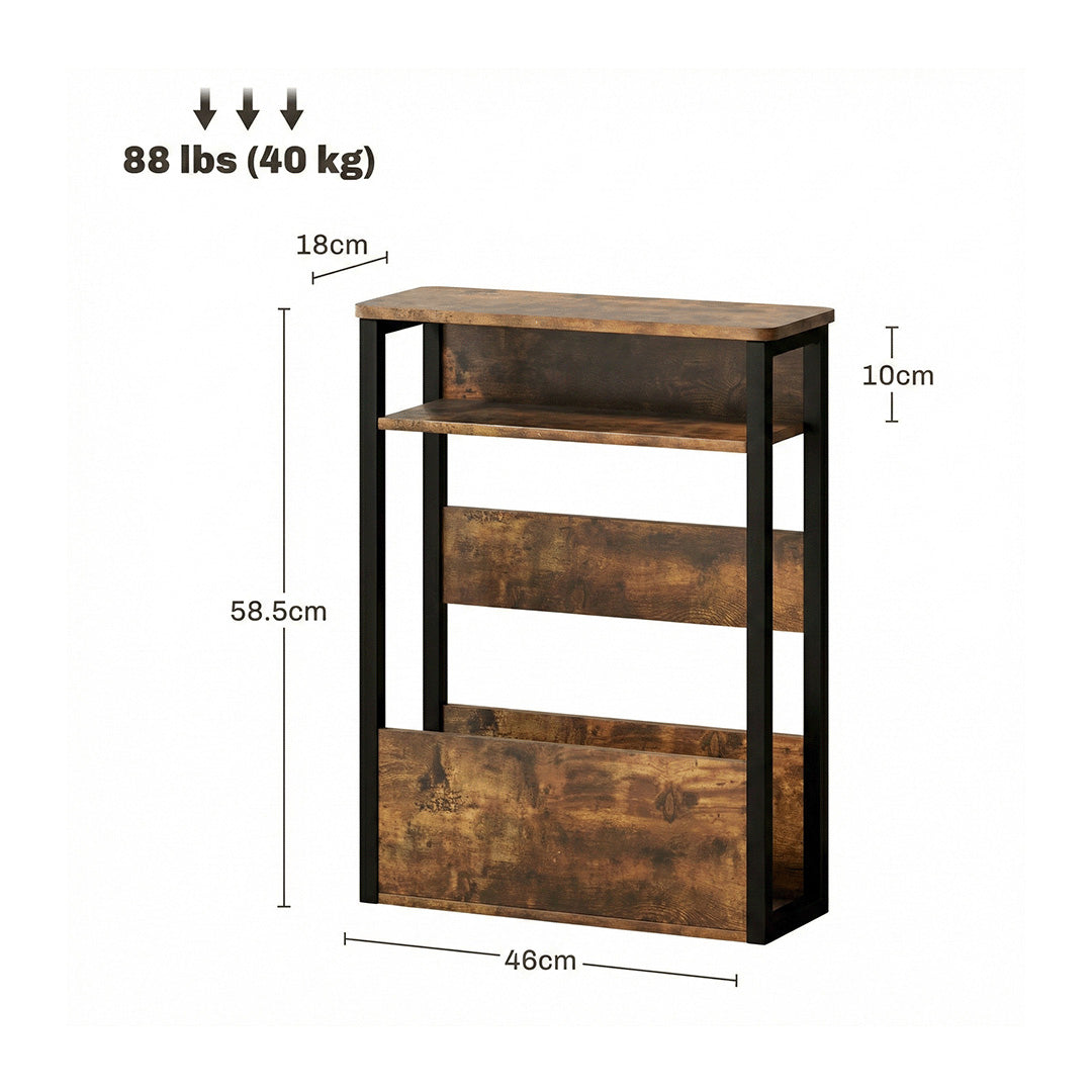 HOMCOM Industrial Narrow Side Table with Storage | Rustic Brown Bedside End Table & Nightstand