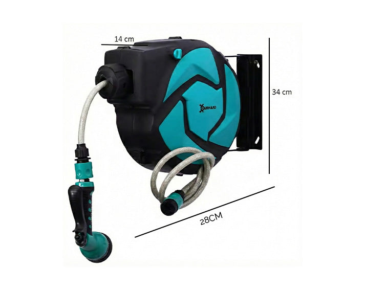 DURHAND 10M Auto-Retract Garden Hose Reel | 7-Pattern Spray Nozzle & Wall Mount Included