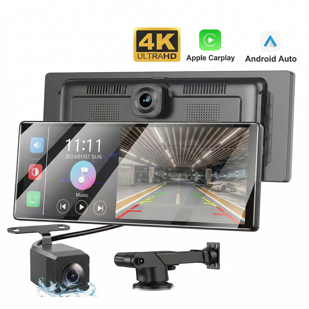 11.3" Touch Dash Cam Car Stereo with 4K+1080P Dual-Lens, Apple CarPlay & Android Auto, GPS, WiFi, Bluetooth, DVR Recording