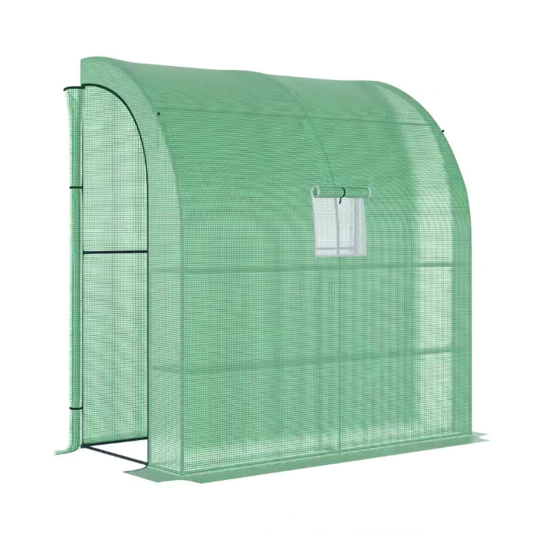 Walk-In Lean-To Wall Greenhouse with Window Ventilation, Double Zip Doors and 3 Tier Shelving for Home Garden